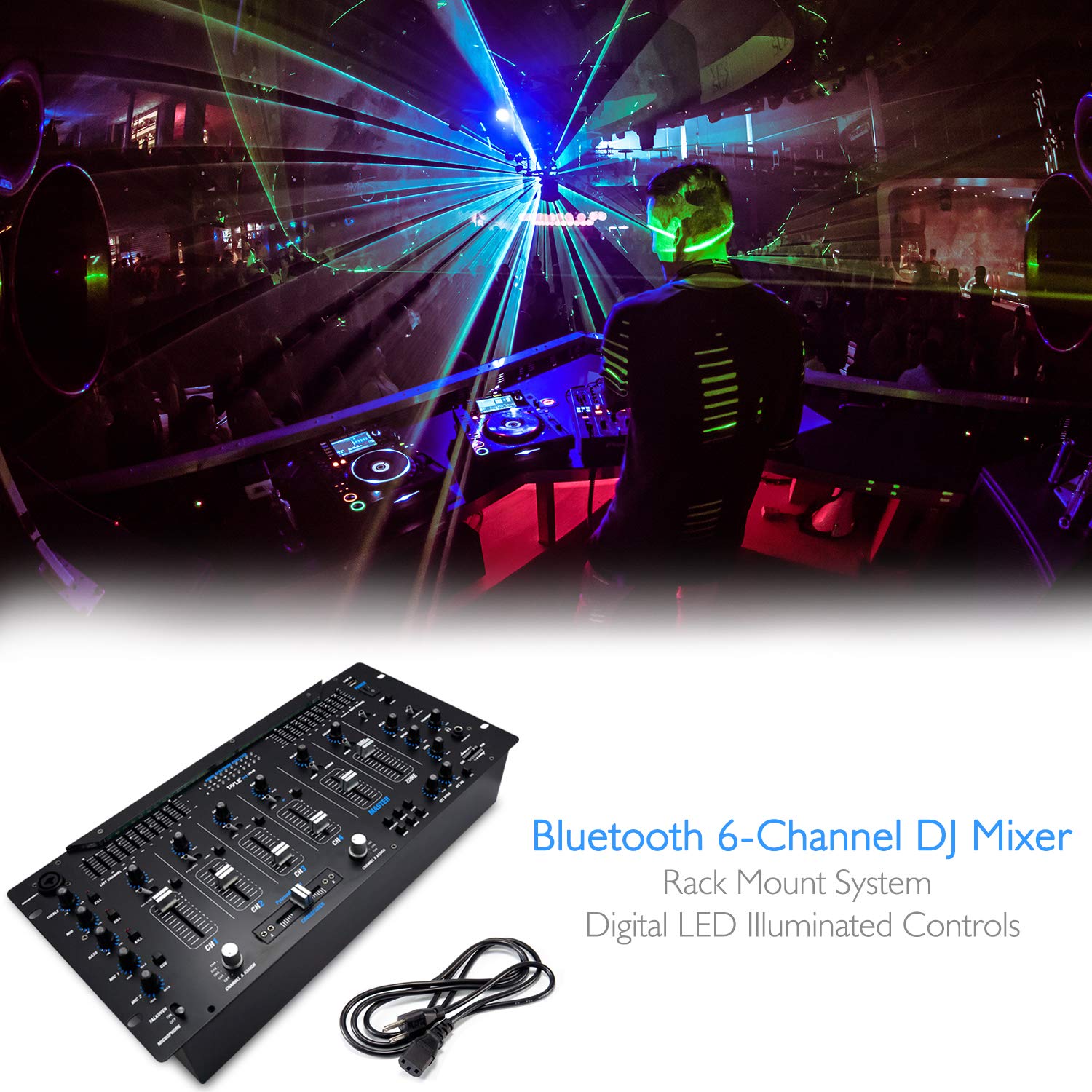Pyle 6 Channel Bluetooth DJ Mixer Controller - Professional Digital Audio Mixing System with LED Illumination, Speed Control & 5U Rack Mount (PYD1964B) - Perfect for DJ Studios, Live Performances & Home Recording