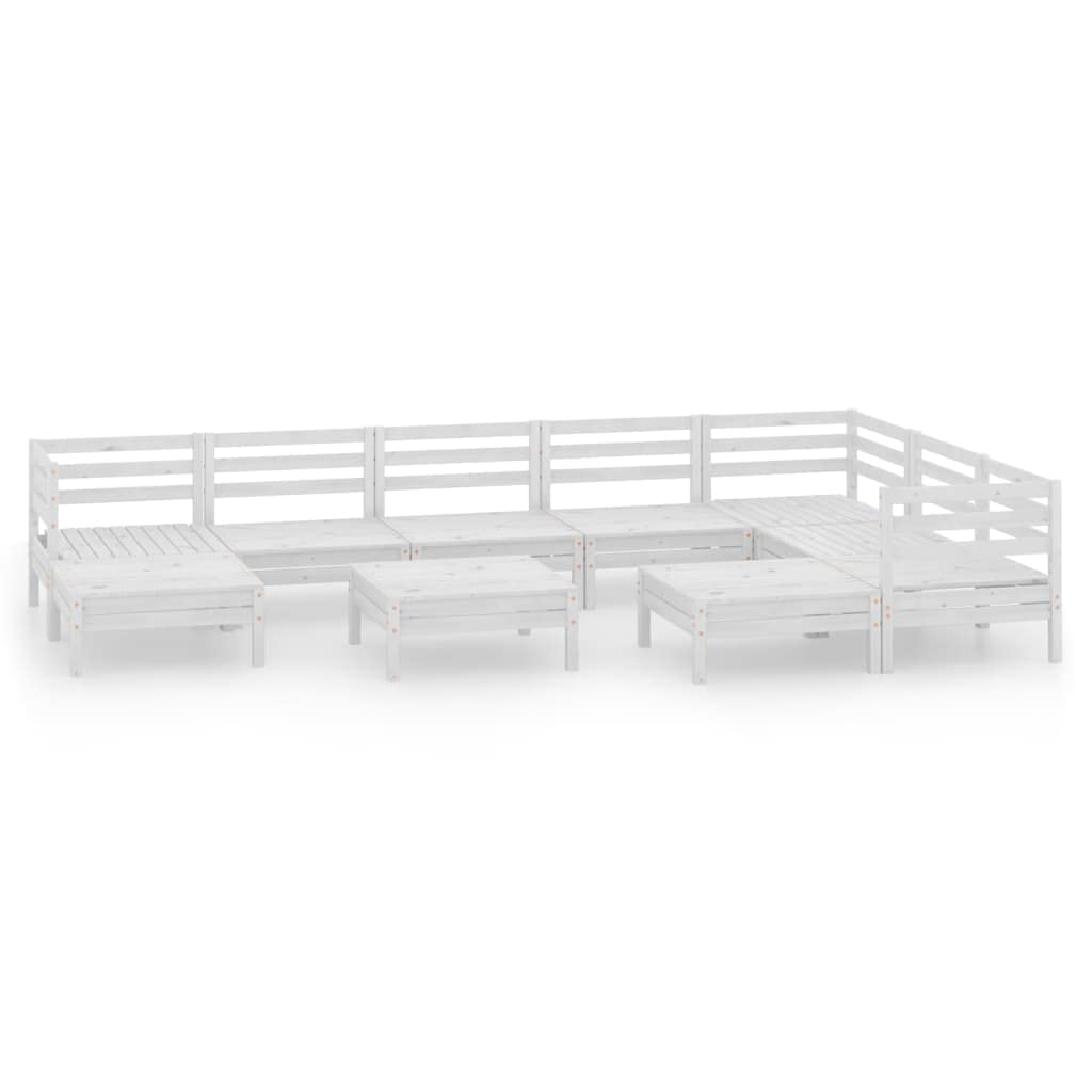 vidaXL 10-Piece Patio Lounge Set - Solid Pinewood Outdoor Furniture, Rustic White Pallet Design, All-Weather Resistant for Garden, Deck, Poolside & Indoor Use