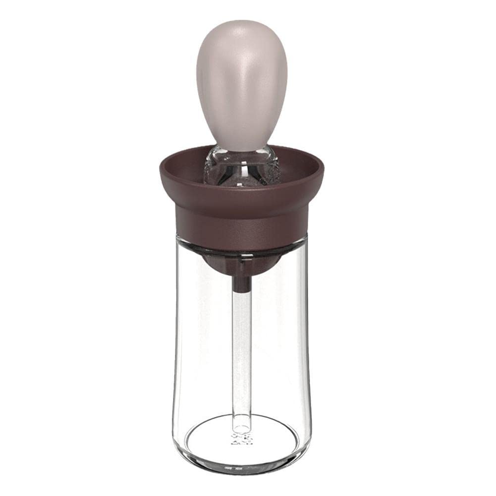 2-in-1 Glass Oil Dispenser Bottle with Silicone Brush & Measurement Scale - Kitchen Cooking Oil Bottle for Frying, Baking, BBQ - Perfect for Home Chefs & Professional Kitchens (Brown, One Size)