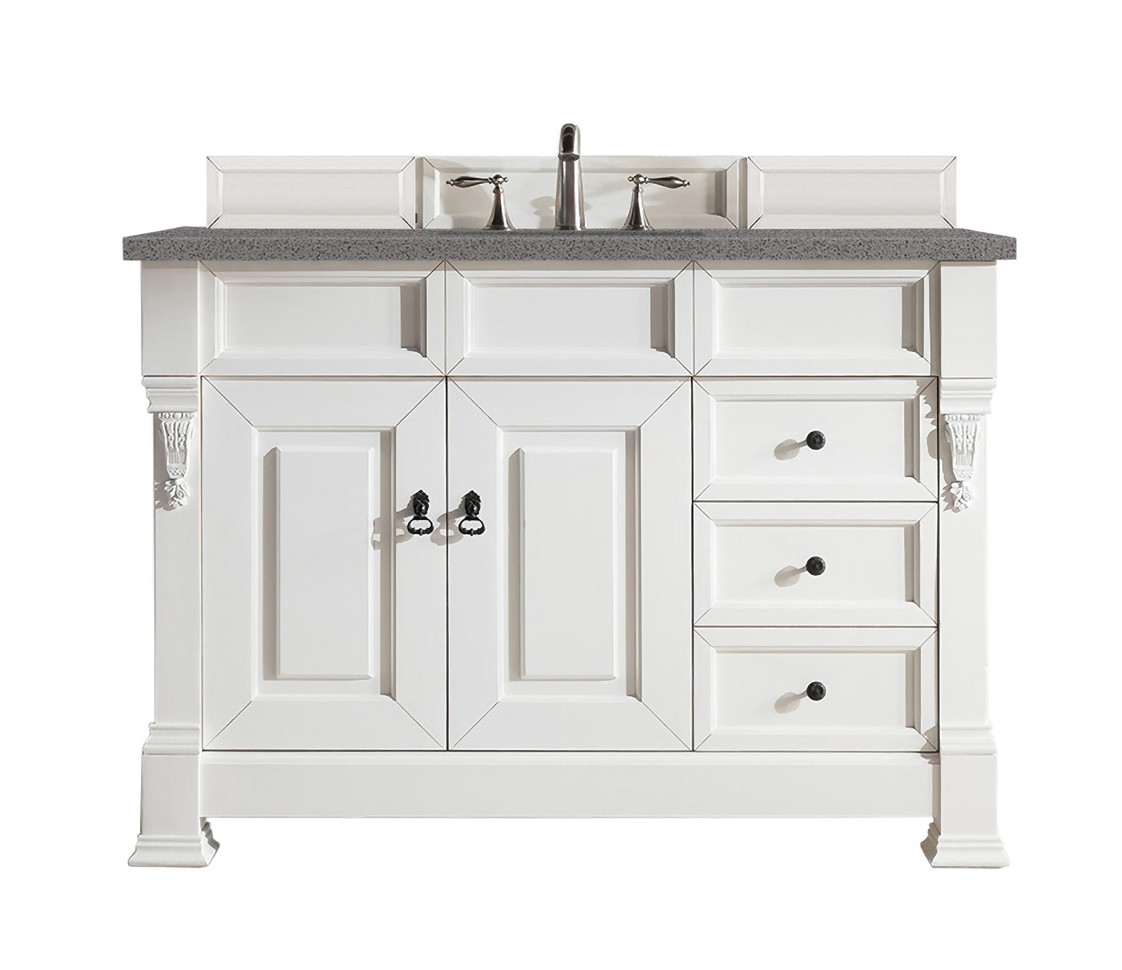 Brookfield 48 Inch Single Bathroom Vanity Set with Bright White Finish & 3CM Grey Expo Quartz Countertop - Perfect for Modern Home Bathroom Renovation