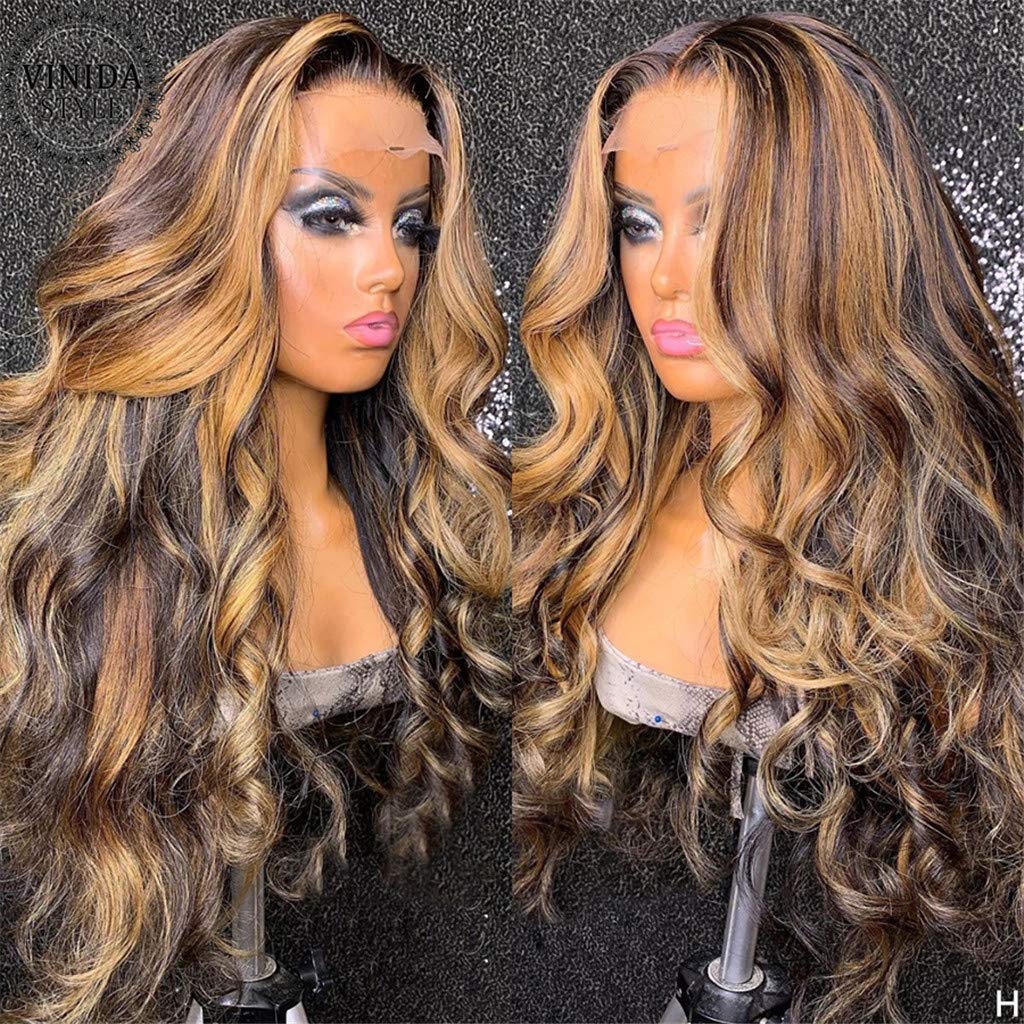 200% Density HD 13x6 Lace Front Wig Human Hair - Pre Plucked Bleached Knots Body Wave Brazilian Ombre Highlight (Color 4P27) 20Inch Invisible Lace Wig for Women - Perfect for Daily Wear, Cosplay, Parties & Special Occasions