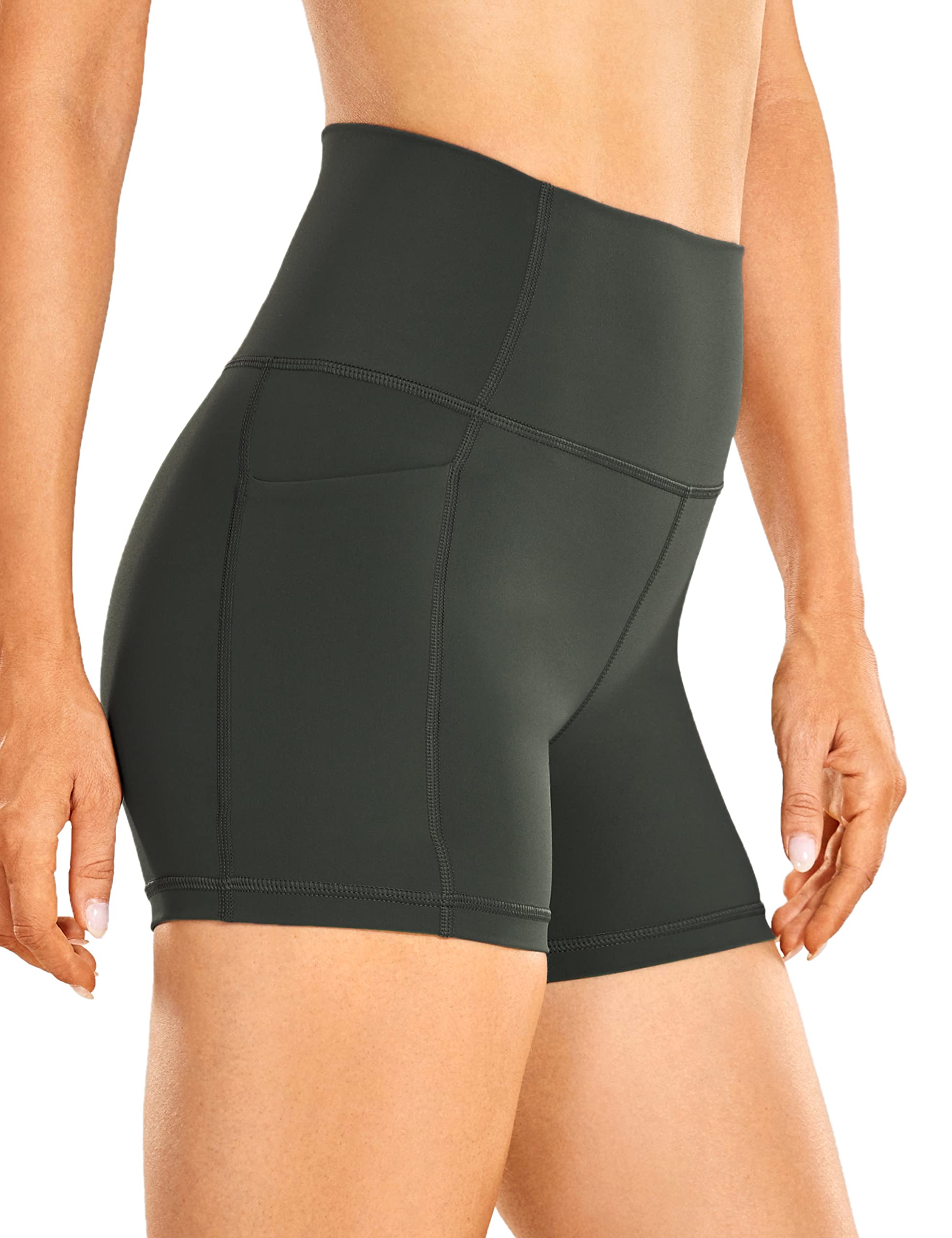 CRZ YOGA Women's High Waisted Yoga Shorts with Side Pockets - 4''/5''/6''/8''/10'' Inseam Naked Feeling Biker Shorts for Gym, Running, Workout & Lounge Wear
