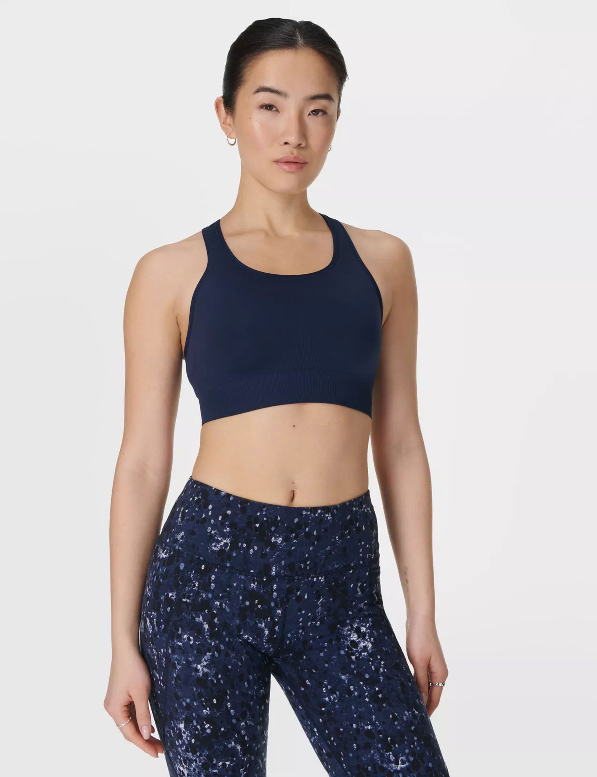 Stamina Seamless Sports Bra for Women - High Support Workout Top in Navy Blue - Perfect for Yoga, Running & Gym