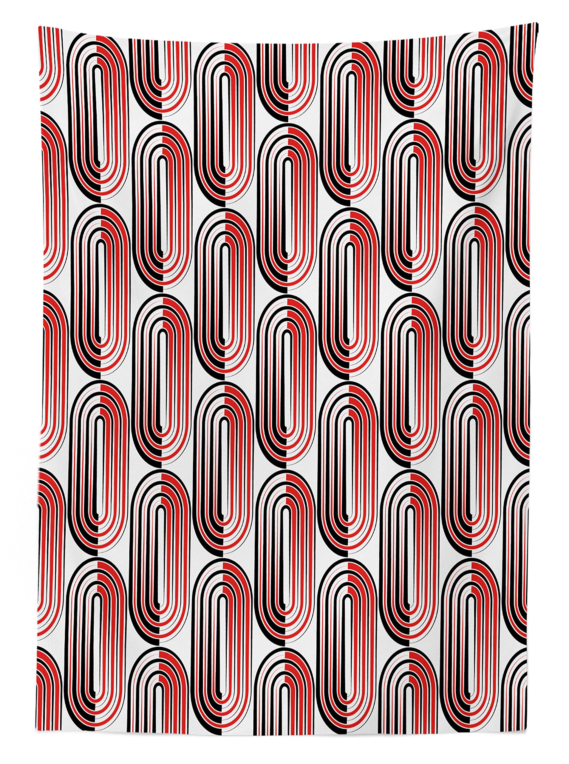 Ambesonne Modern Art Outdoor Tablecloth - Ellipse Curves Geometric Design, Washable Picnic Table Cover 58