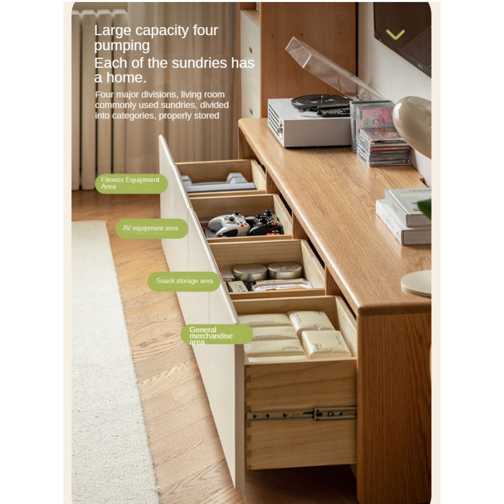 Solid Oak Wood Modern White Integrated Log Floor TV Stand - Stylish Storage for Living Room, Bedroom & Home Theater