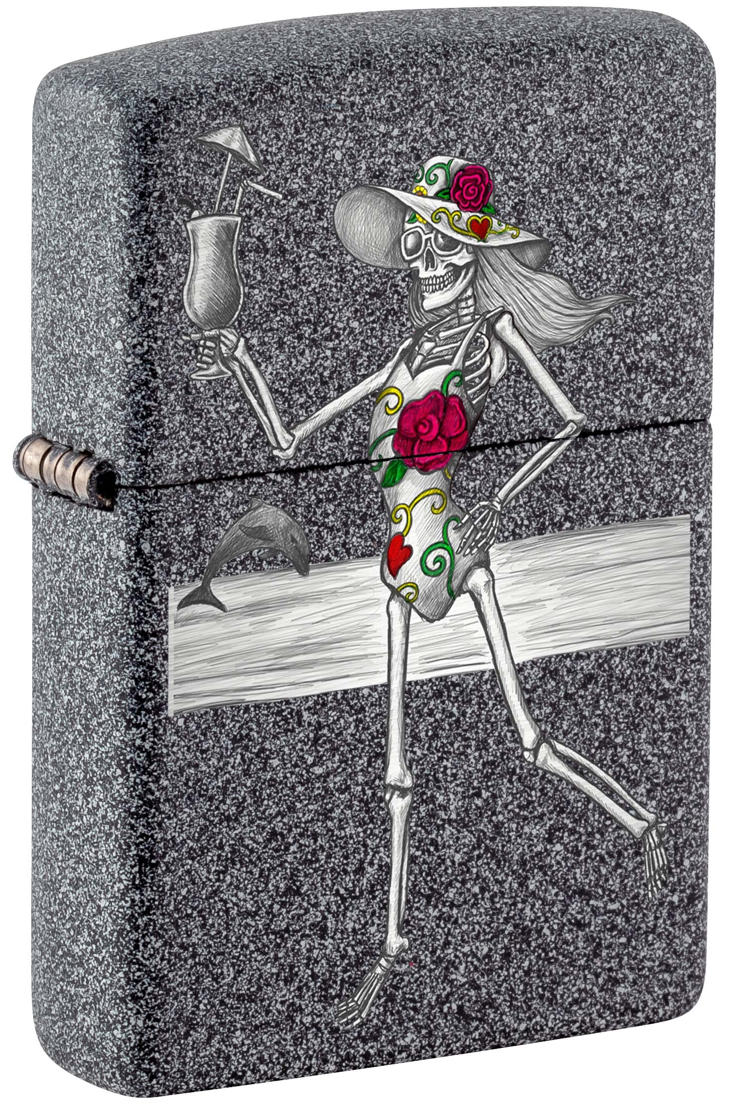 Zippo Lighter - Day of The Dead Beach Skeleton Design, Iron Stone 81131 - Windproof Refillable Metal Lighter for Outdoor Camping, Hiking & Everyday Carry