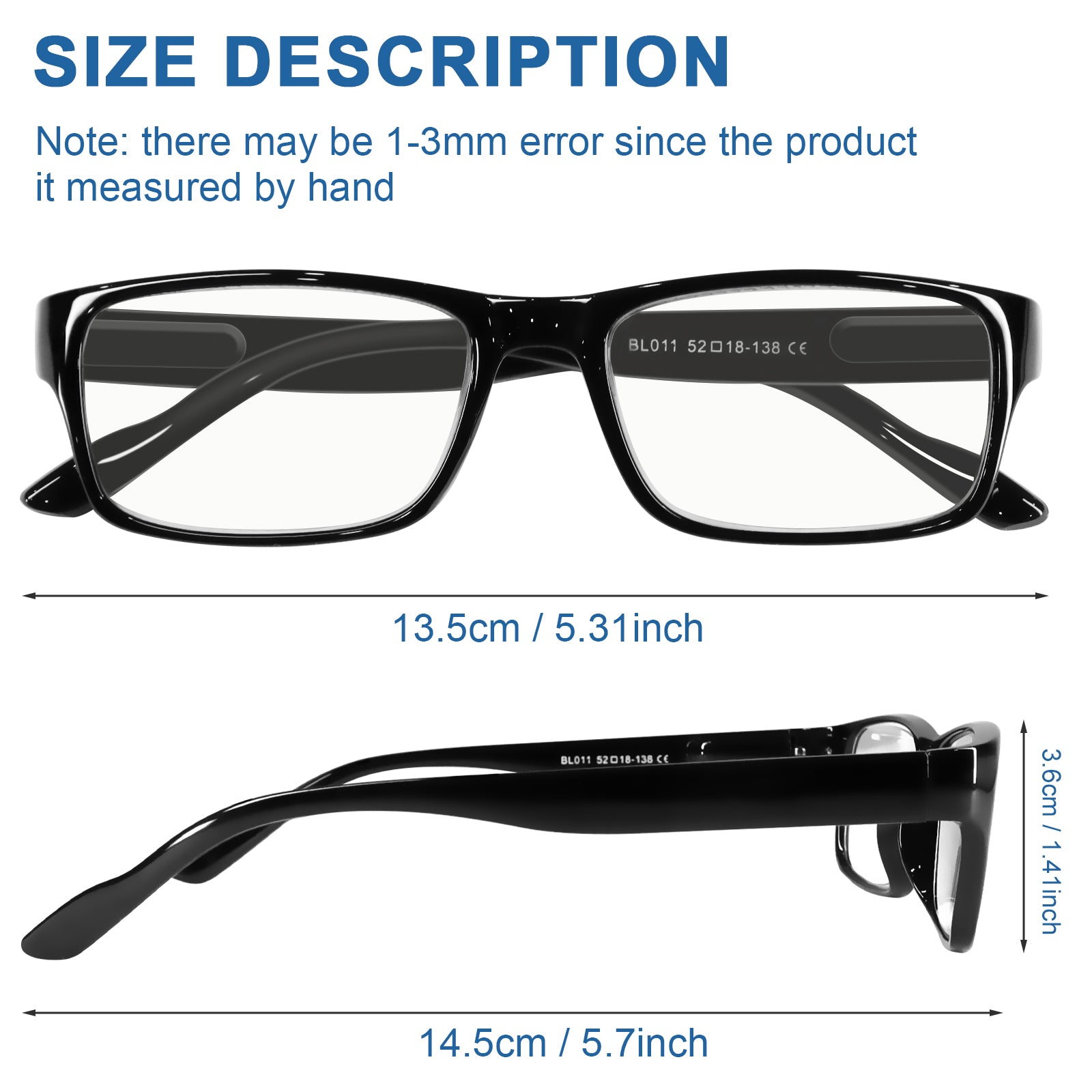 Wetene Blue Light Blocking Reading Glasses 2.0X Magnification - Square Frame Unisex Computer Glasses (3 Pack) for Office Work, Screen Time & Book Reading
