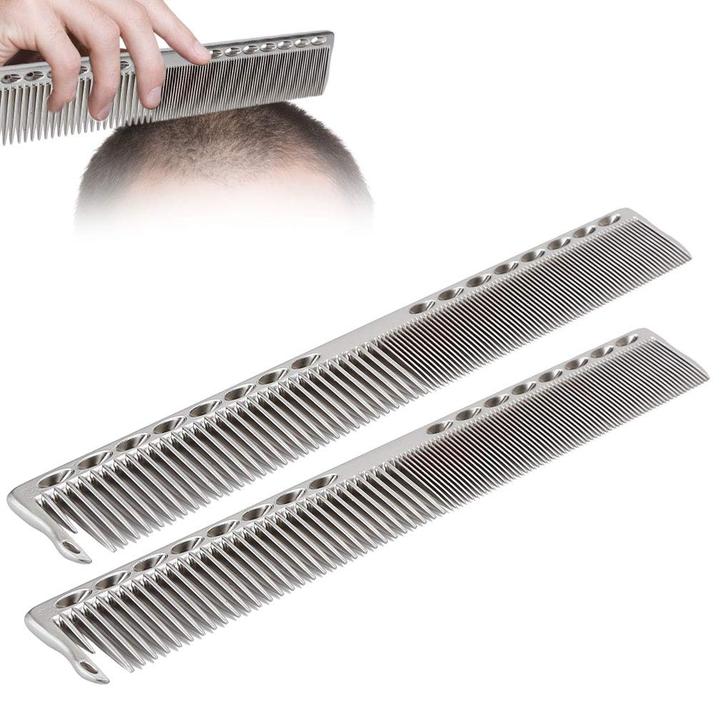 Professional Stainless Steel Haircut Comb Set - 2pcs Fine & Wide Tooth Styling Comb for All Hair Types - Salon & Barber Hairdressing Tool (Silver) - Perfect for Home, Salon, and Travel Use