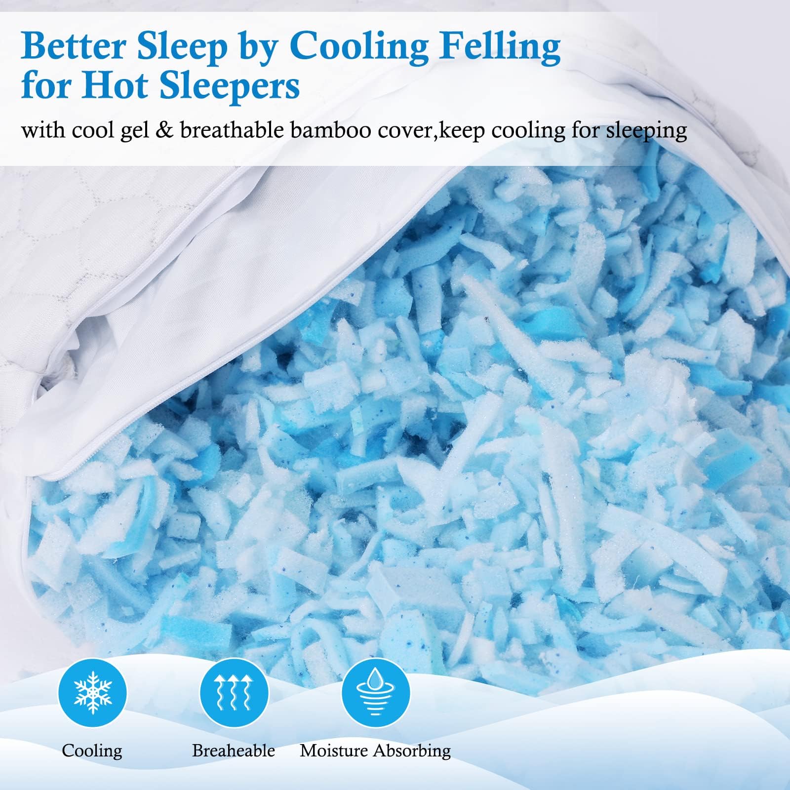 2 Pack Queen Size Cooling Shredded Memory Foam Pillows - Adjustable Loft for Back, Side & Stomach Sleepers | Breathable Bed Pillows for Hot Sleepers & Night Sweat Relief | Perfect for Summer, Hot Climates & Temperature Regulation