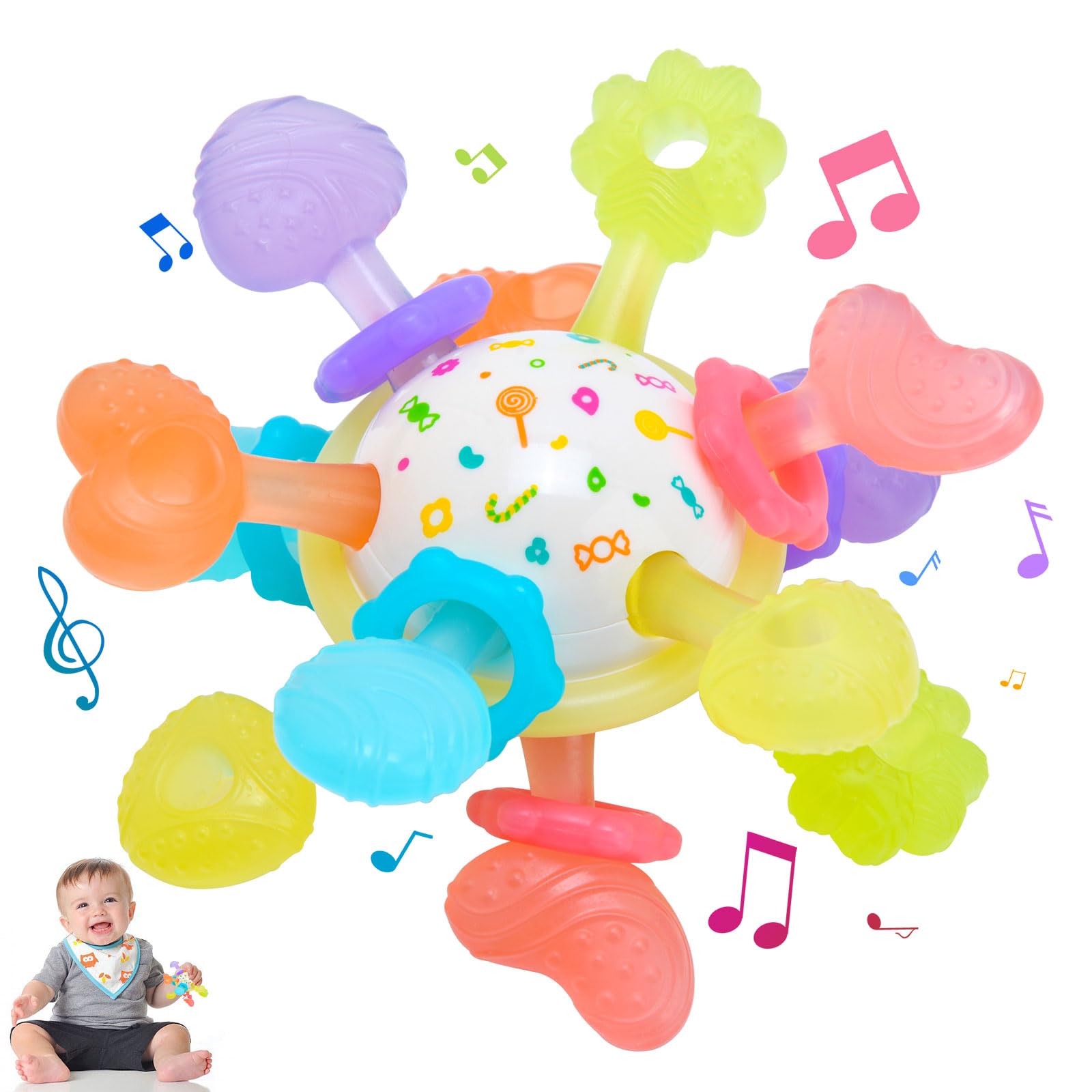 Montessori Baby Teething Toys - BPA-Free Greifball for Infants 3-18 Months | Sensory Learning & Gum Relief | Perfect Baby Shower Gift & Early Childhood Development Toy