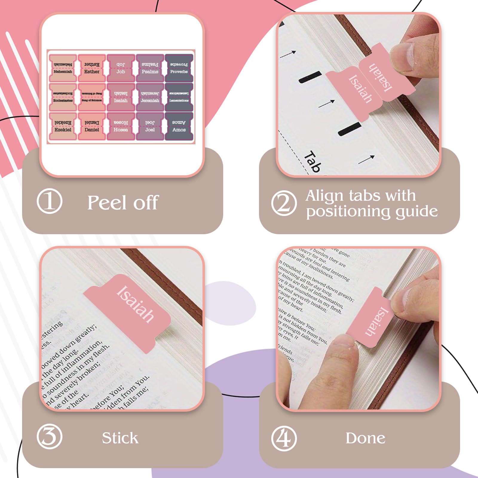 Kryzalite 75 Laminated Bible Tabs - Rose Gray Christian Gift for Women, Easy to Read & Apply - Perfect for Bible Study & Journaling