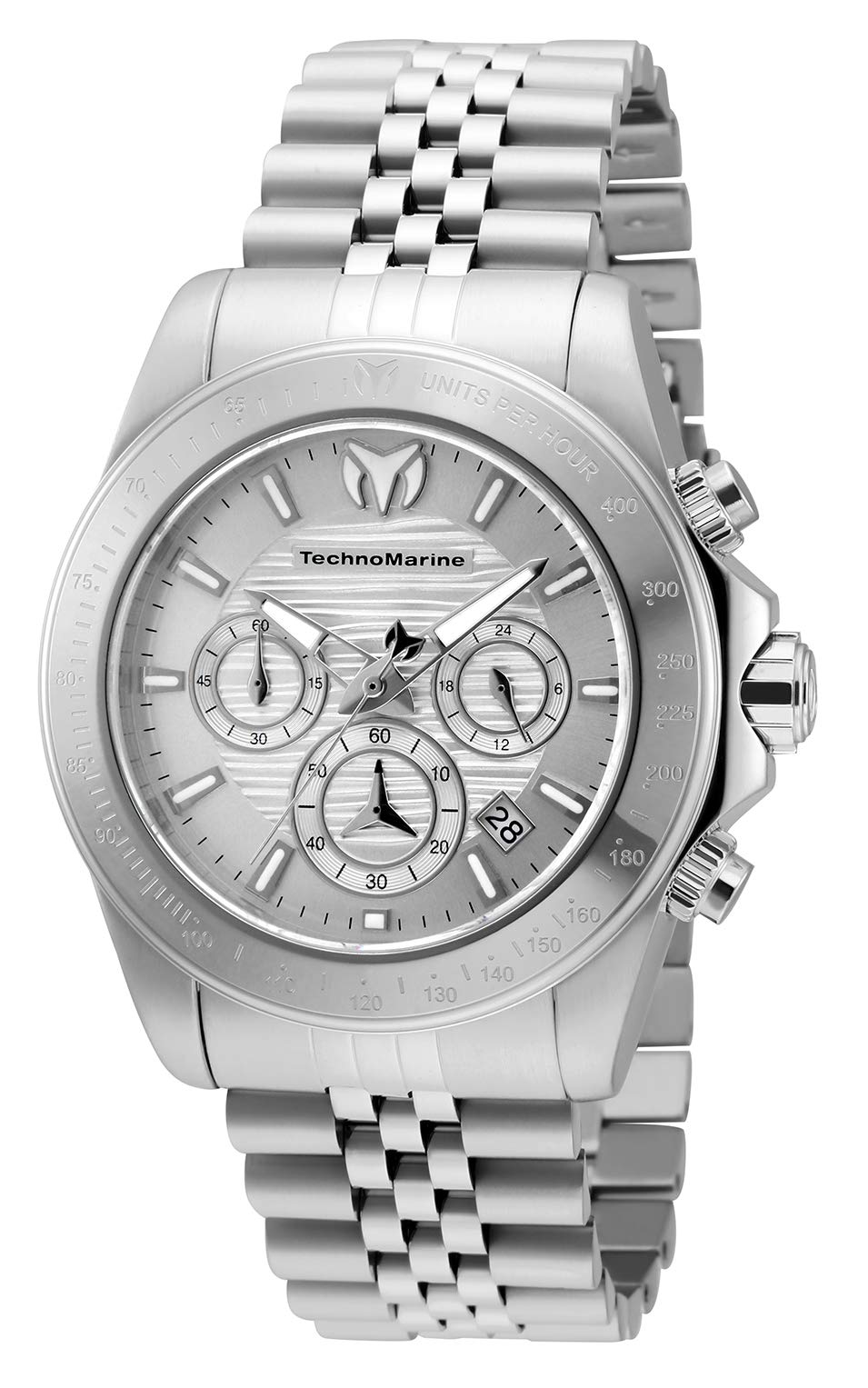 TechnoMarne Men's Manta Ray Quartz Watch - Stainless Steel Strap, Silver (Model TM-219018) | Waterproof Diver Watch for Swimming, Surfing & Outdoor Activities