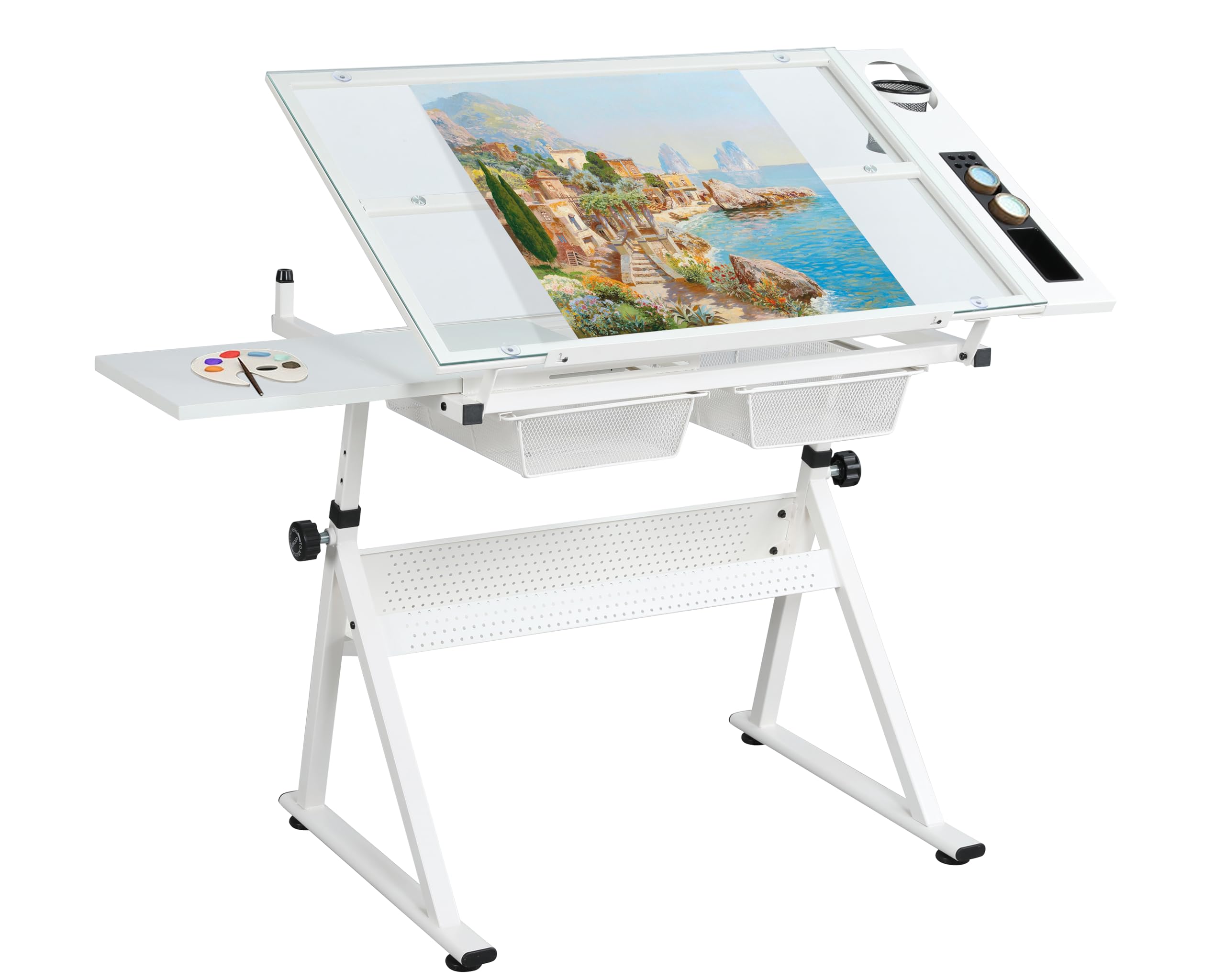 Adjustable Drafting Table Desk for Artists - White Art Drawing Table with Tilting Surface | Perfect for Sketching, Painting & Architectural Drafting at Home or Studio