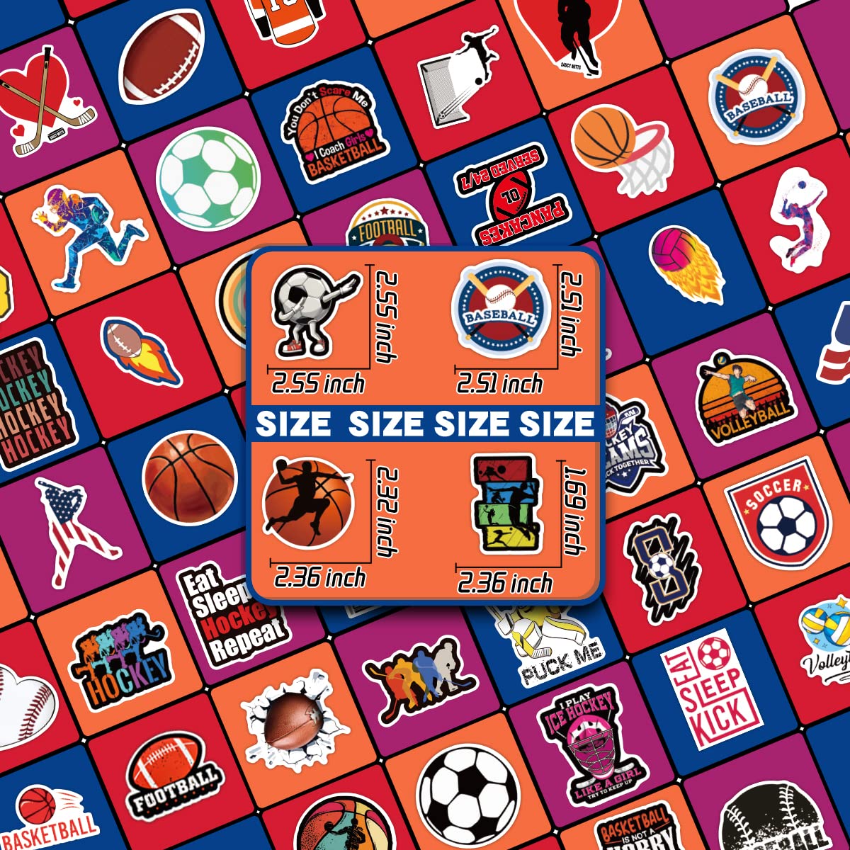 300Pcs Mixed Sports Vinyl Stickers Bulk Pack - Waterproof Decals for Water Bottles, Laptops, Helmets, Scrapbooks & Journals - Basketball, Football, Soccer, Hockey Designs for Kids, Teens & Adults - Perfect for School, Sports Gear & DIY Projects