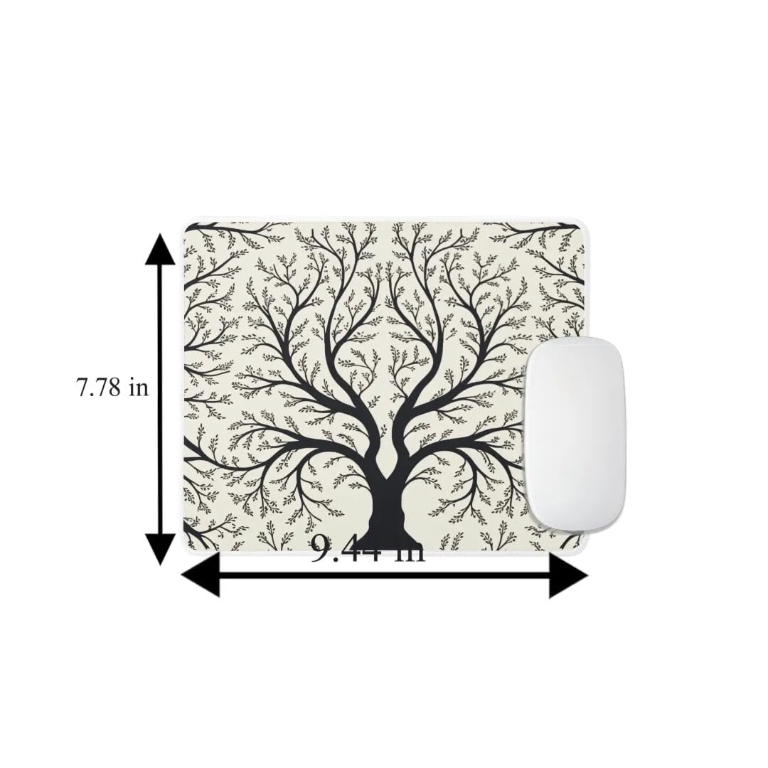 Enchanting Roses Heart Wreath Mouse Pad - Non-Slip Rubber Desk Mat for Computer, Laptop, Home & Office (Black & Ivory Tree of Life Design) - Perfect for Workstations, Gaming Setups & Decorative Desks