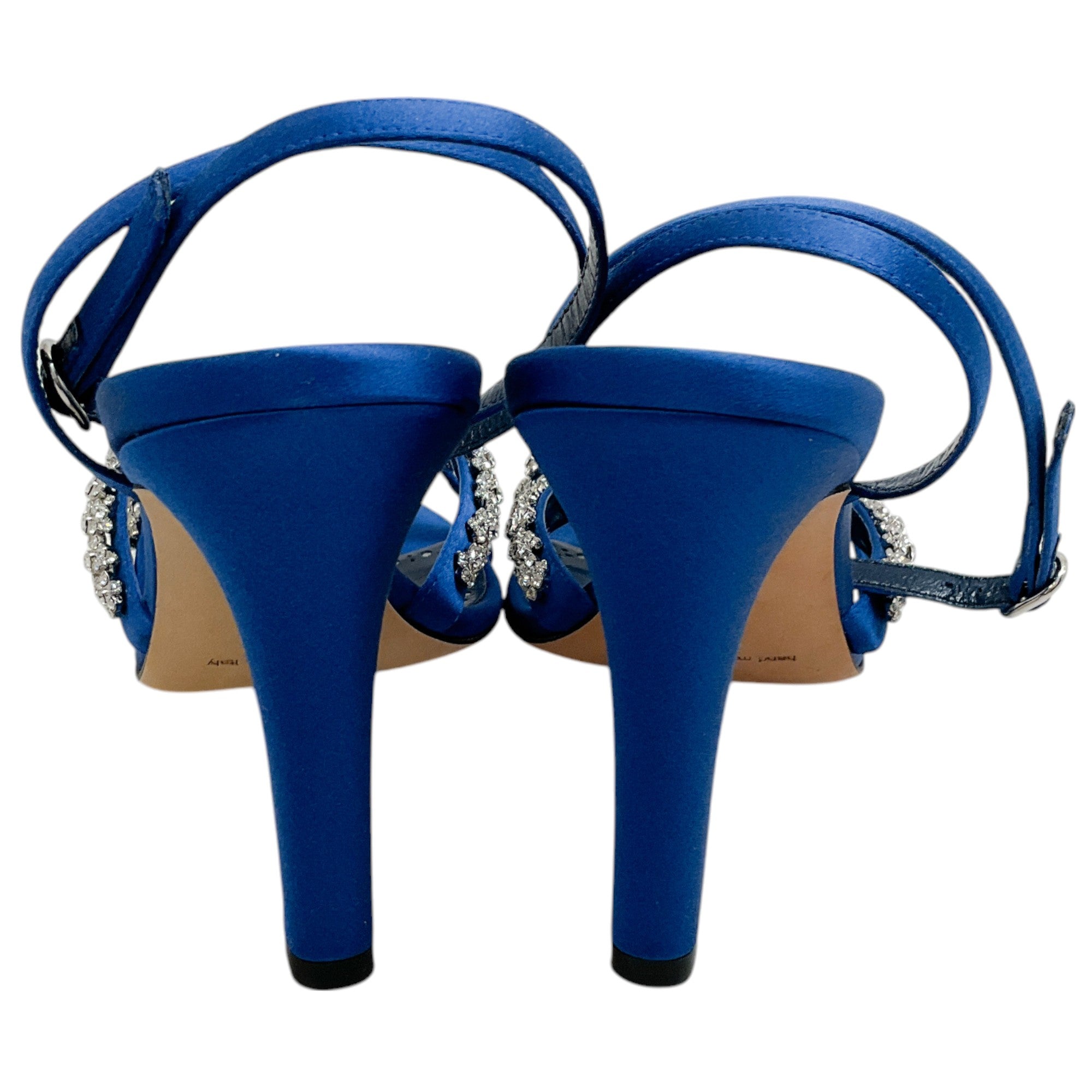Manolo Blahnik Vedada Blue Satin Sandals with Crystal Embellishments - Perfect for Weddings, Parties & Special Occasions