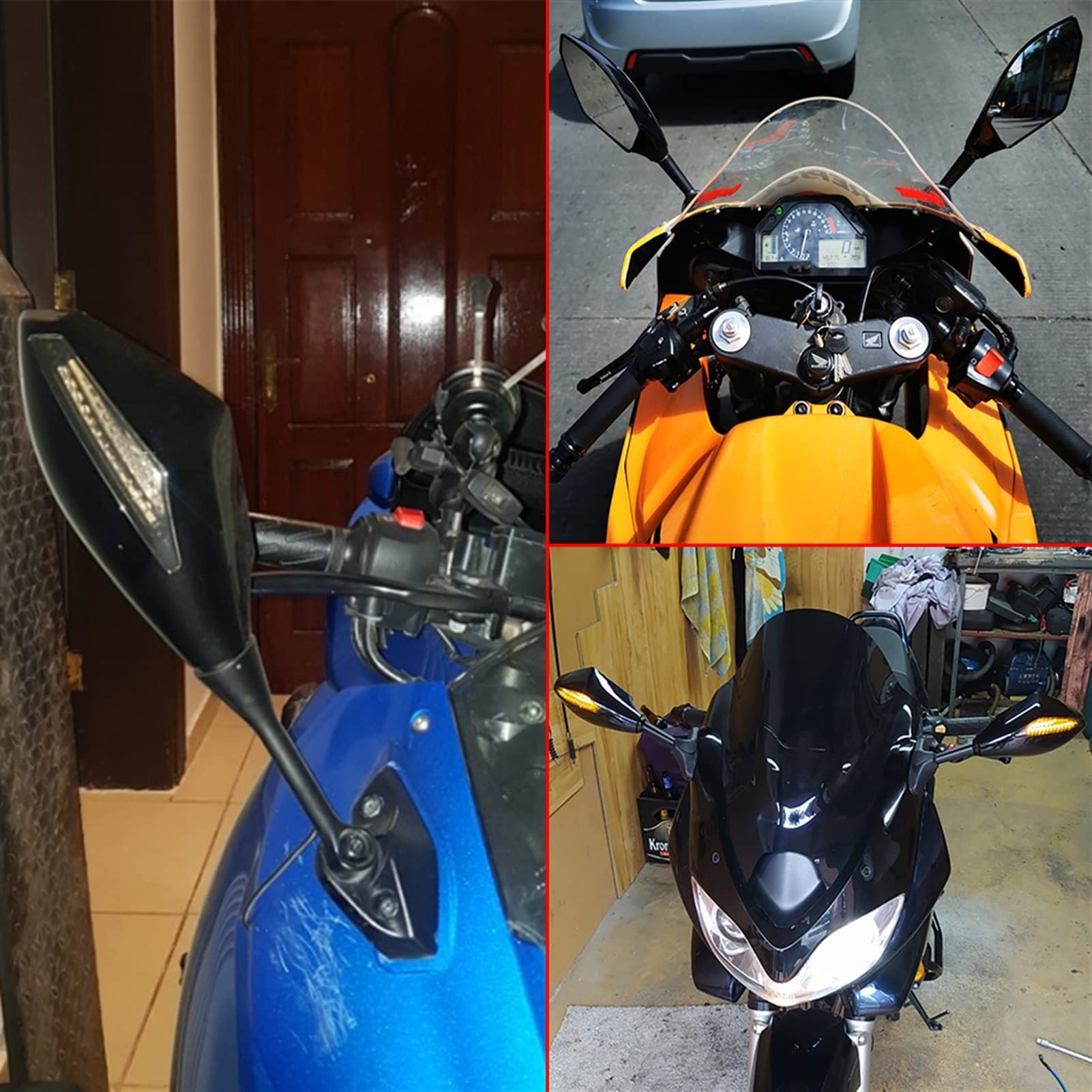 LED Motorcycle Rearview Mirrors with Turn Signals - Universal Fit for Suzuki GSF600 Bandit, Burgman 400, GS1000, GS500E - Enhanced Safety & Visibility for Night Riding & City Commuting