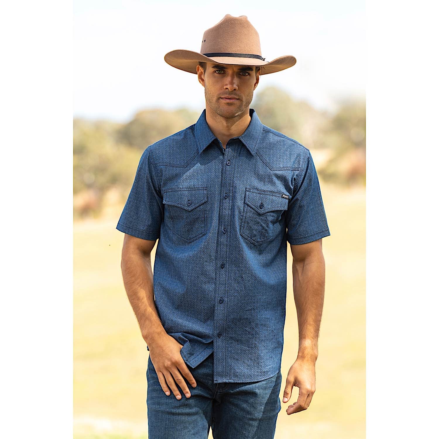 Men's Pure Western Denim Short Sleeve Shirt - Casual Cowboy Style for Outdoor Rodeo & Summer Wear