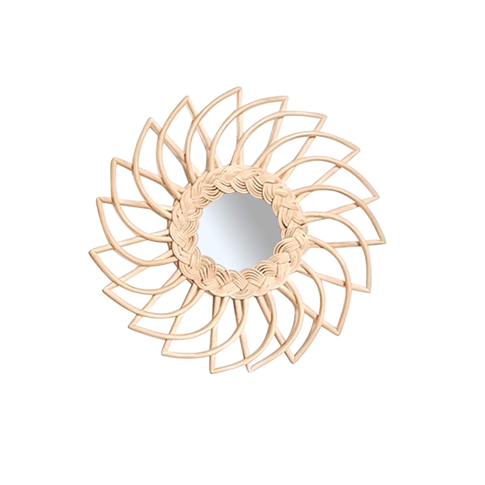 Handmade Boho Rattan Wall Mirror - Geometric Round Wicker Mirror for Makeup & Decor in Primary Colors, Perfect for Living Room, Bedroom & Bathroom | Stylish Home Decor & Vanity Mirror for Boho Chic Interiors