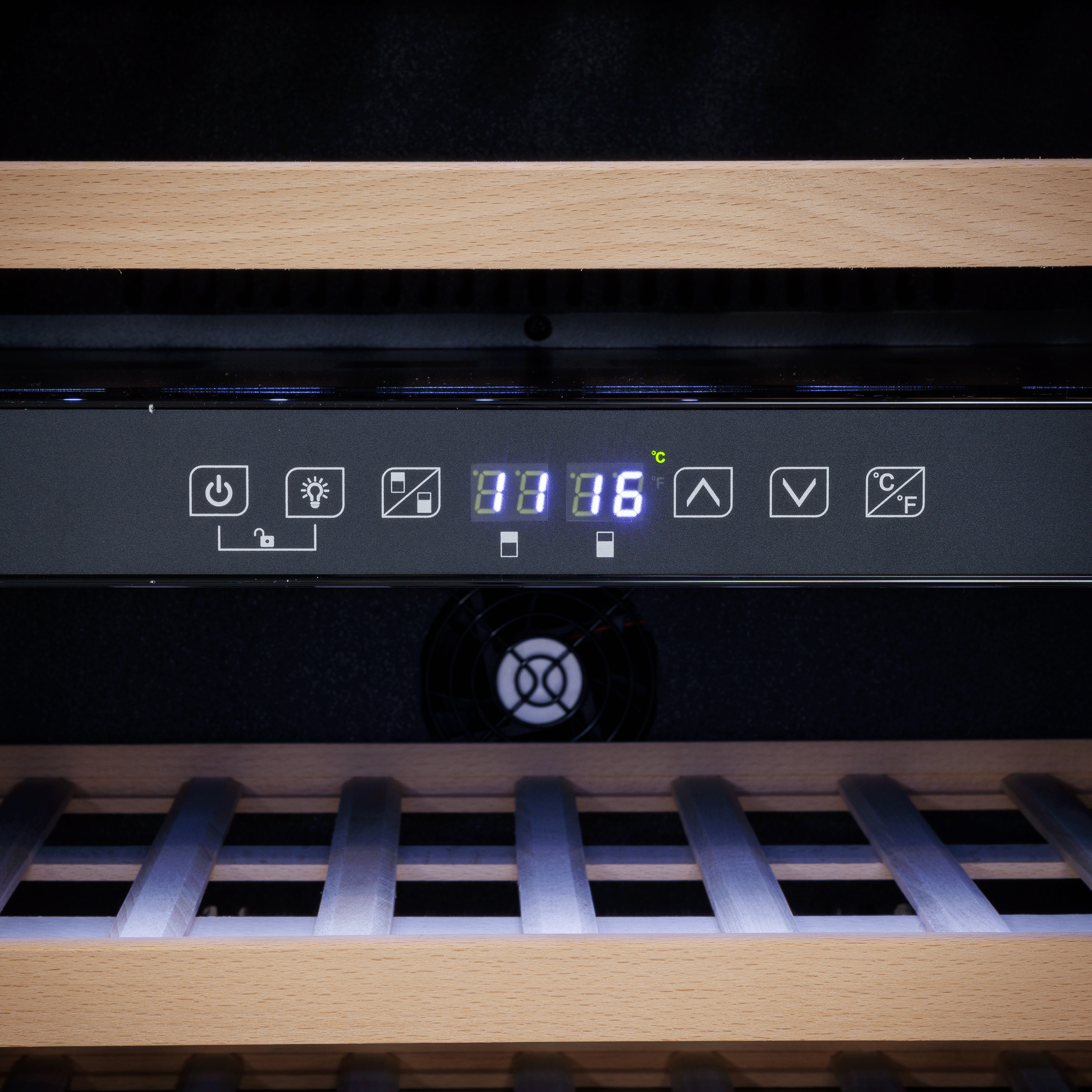 Baridi 60cm Built-In 57 Bottle Dual Zone Wine Cooler with Beech Wood Shelves - Black (DH118) | Perfect for Home Bars, Restaurants & Wine Cellars | Energy Efficient Wine Refrigerator for Red & White Wines