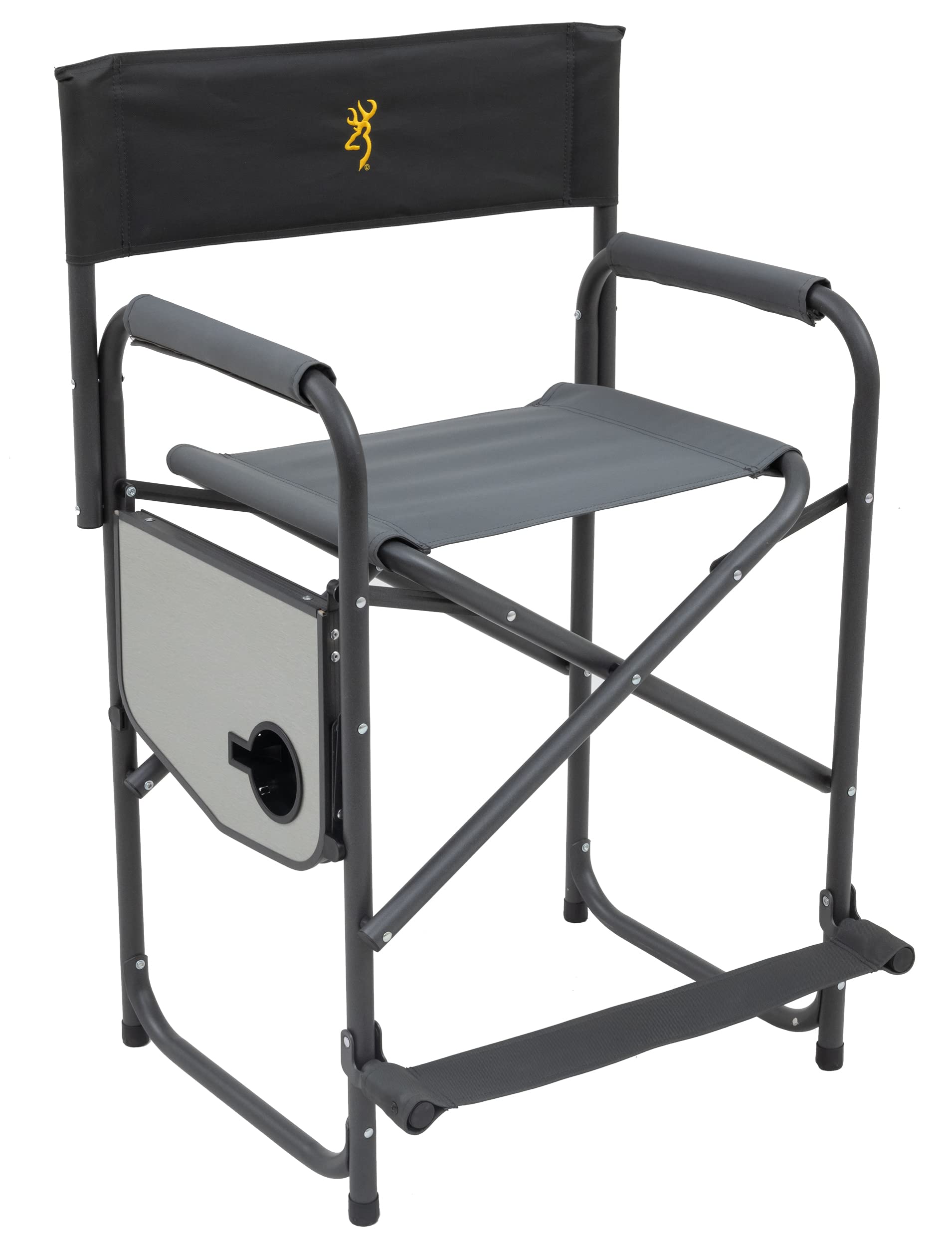 Browning Directors Chair - Heavy Duty Outdoor Folding Chair with Durable Fabric & Sturdy Aluminum/Steel Frame, Tall Seat & Flip-Down Footrest - Perfect for Camping, Beach, Backyard & Outdoor Events
