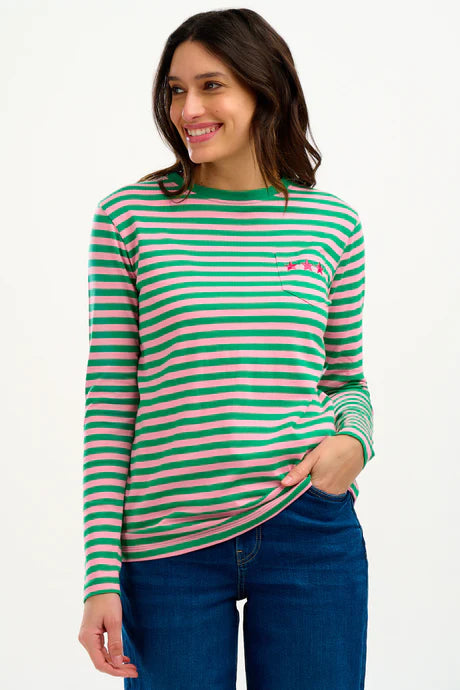 BRUNSWICK Jersey Top for Women - Pink & Green Triple Star Design - Comfortable & Stylish Baseball Shirt for Casual Wear, Sports, and Team Events
