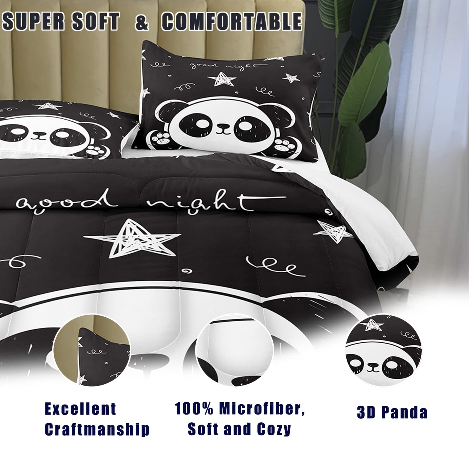 Soft Microfiber Panda Comforter Set Full Size for Kids & Teens - 3D Animal Theme Bedding with 1 Comforter & 2 Pillow Shams (4002) | Perfect for Boys & Girls Bedrooms, Dorm Rooms & Cozy Sleepovers