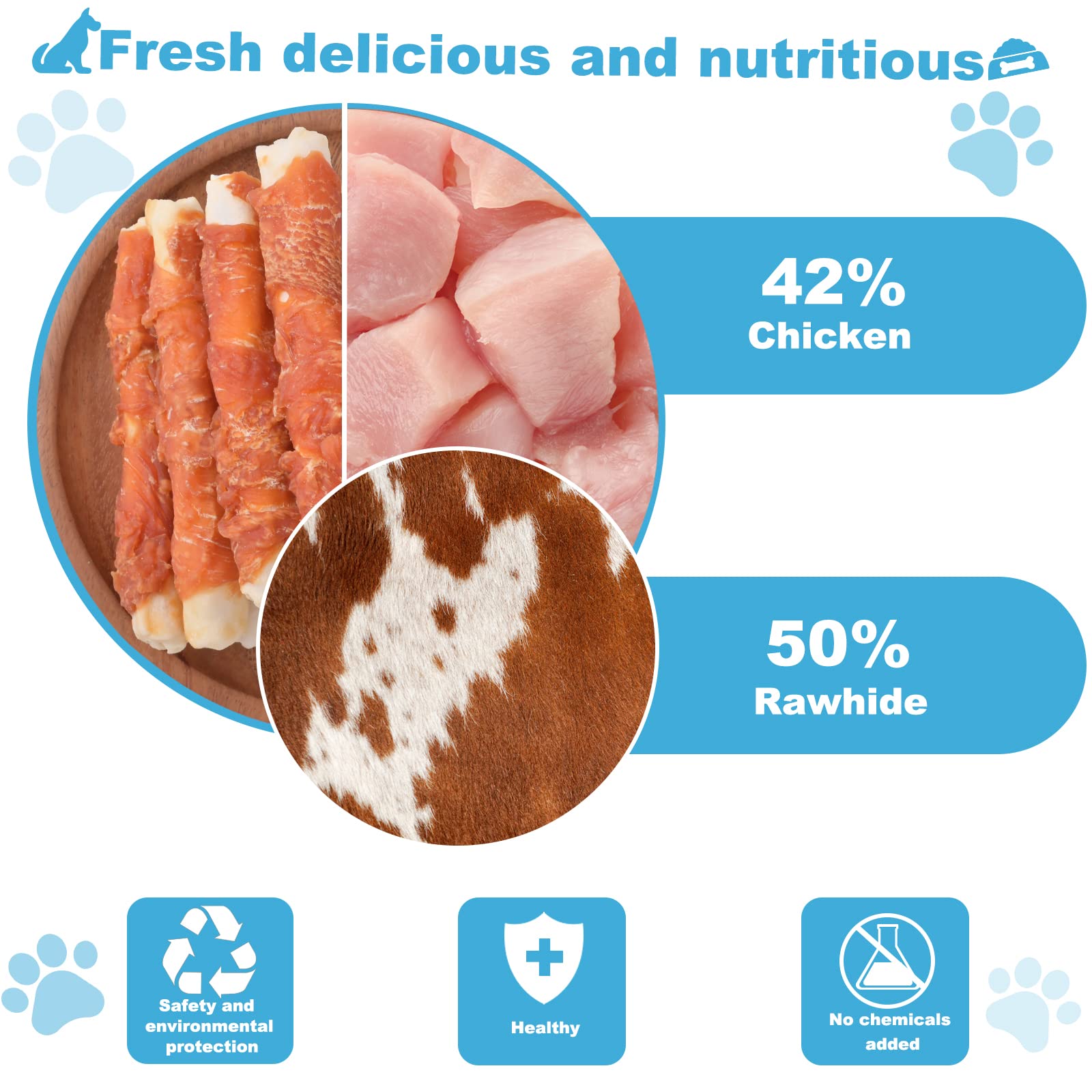 Premium Chicken Wrapped Rawhide Dog Chews - Healthy, Long-Lasting Dental Treats for Large Breed Dogs (1 lb/454g) - Perfect for Training Rewards & Anxiety Relief