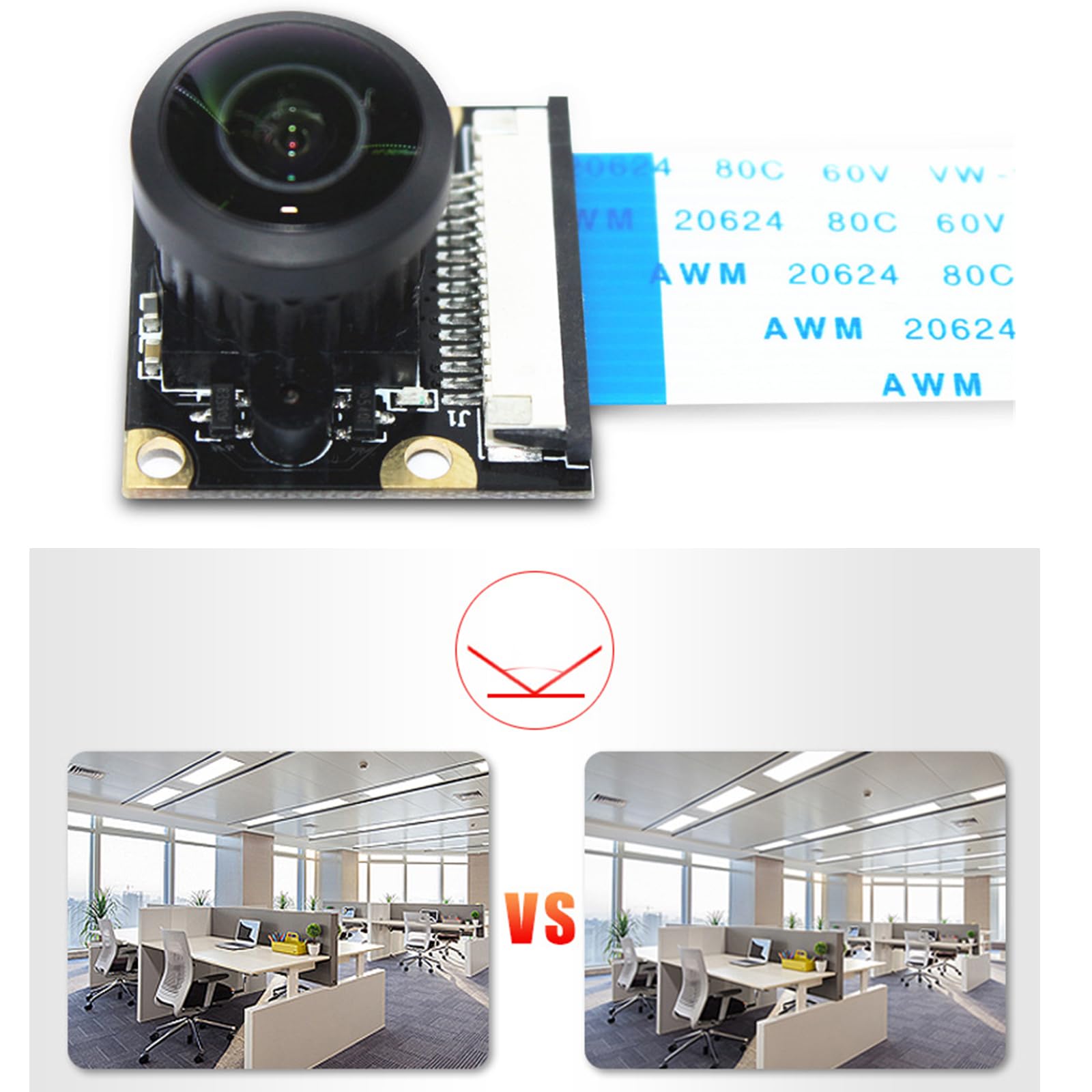 HDKEAN 222° Wide Angle 5MP Adjustable Camera Module for Raspberry Pi 3B+ - 1080P HD Video Recording for DIY Projects, Home Security & Robotics