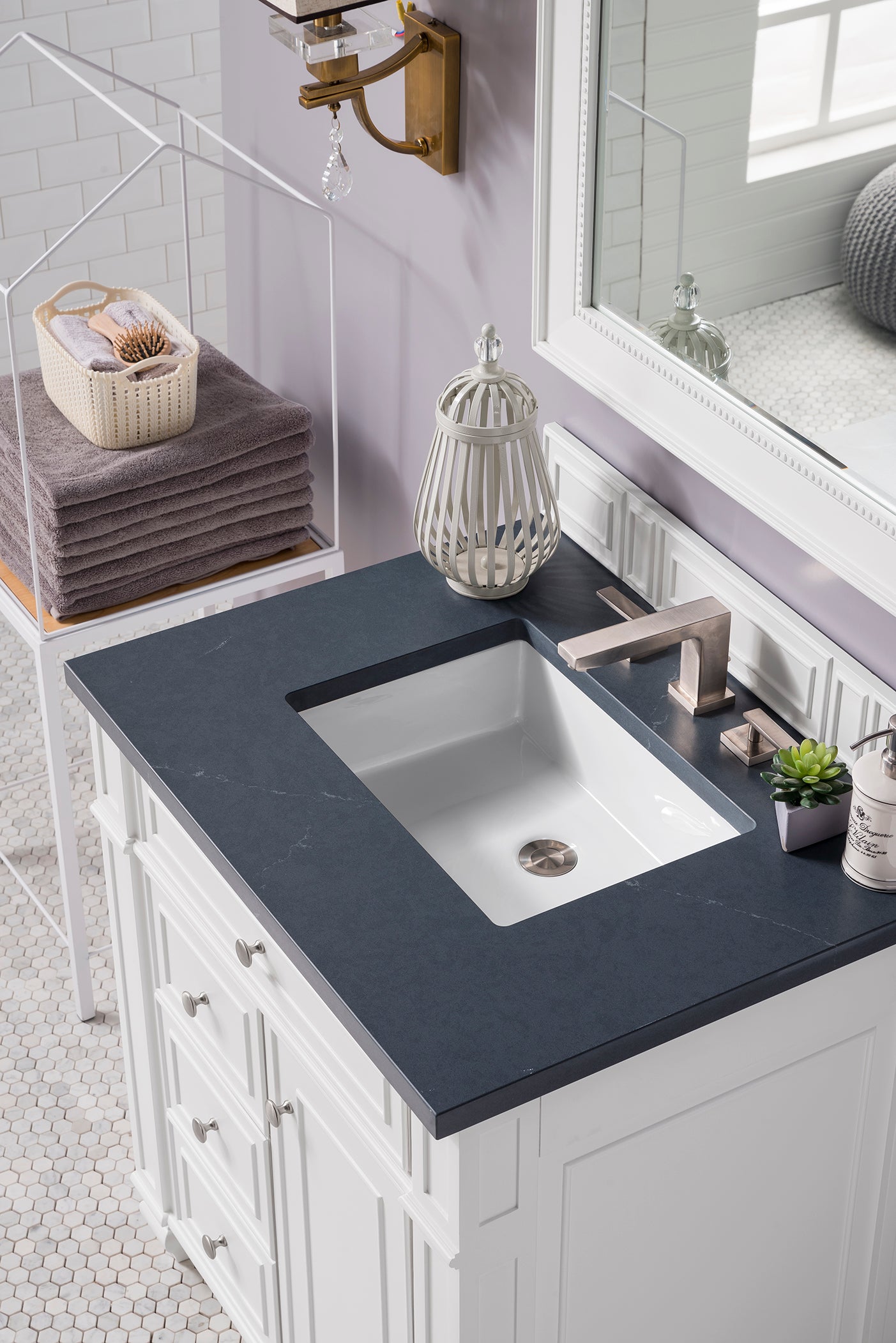 Bristol 30-Inch Single Bathroom Vanity Set with Charcoal Soapstone Quartz Top - Bright White Finish for Modern Bathrooms | Perfect for Small Spaces & Home Renovations
