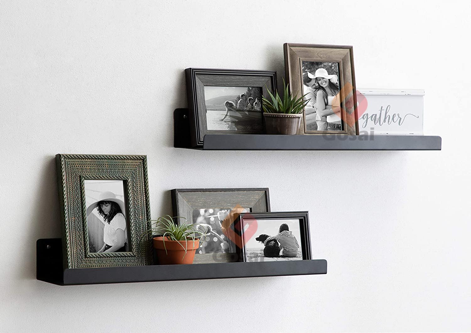 GOSAI Wall Mounted Bathroom Shelves Set of 2 - Black 15x5 Inch Floating Shelves for Bathroom, Kitchen & Bedroom Storage - Space Saving Home Decor Organizer for Towels, Toiletries & Cosmetics | Perfect for Small Spaces & Apartment Living