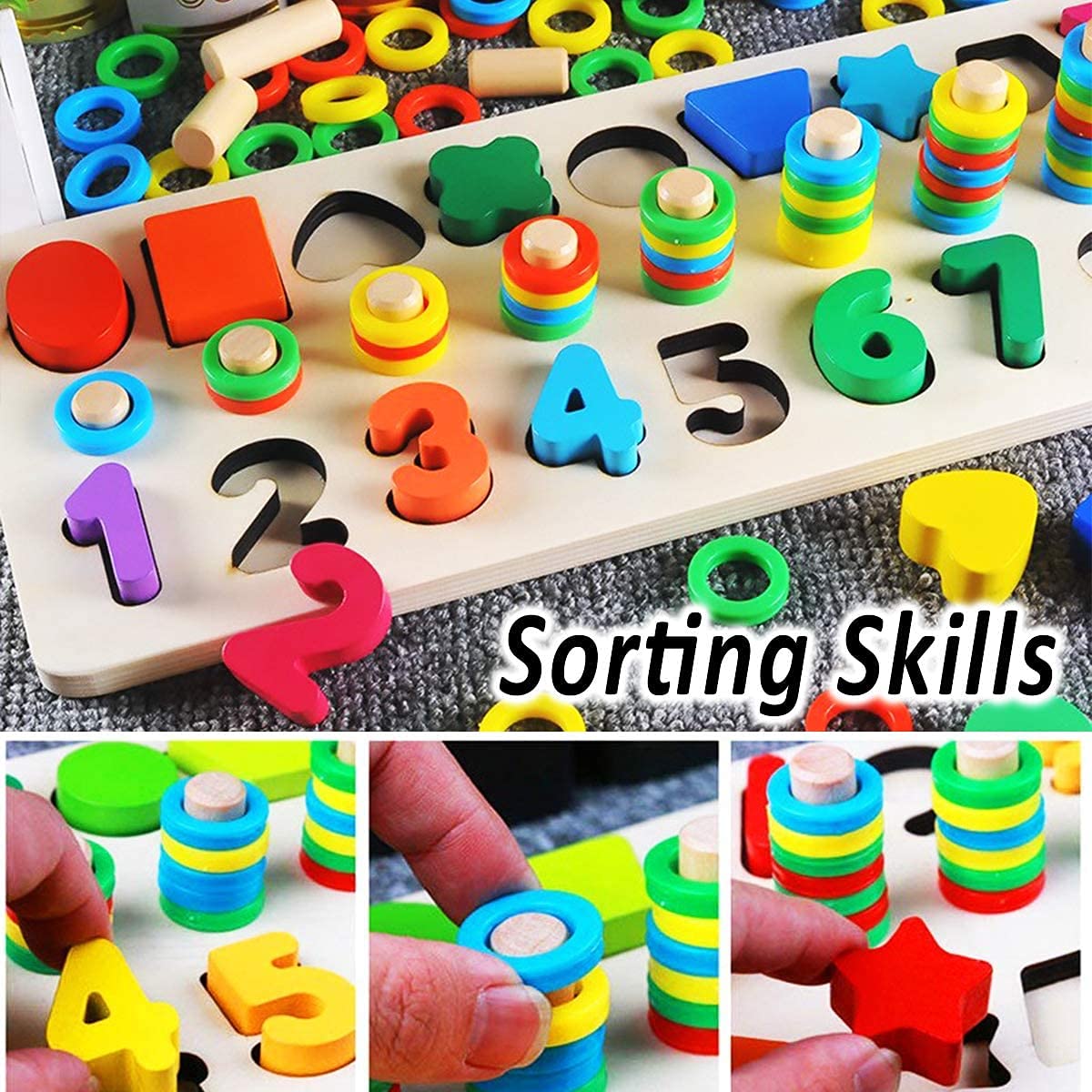 Montessori Wooden Toys for Kids - Number & Shape Stacker Game for Preschool Learning | Birthday & Christmas Gifts
