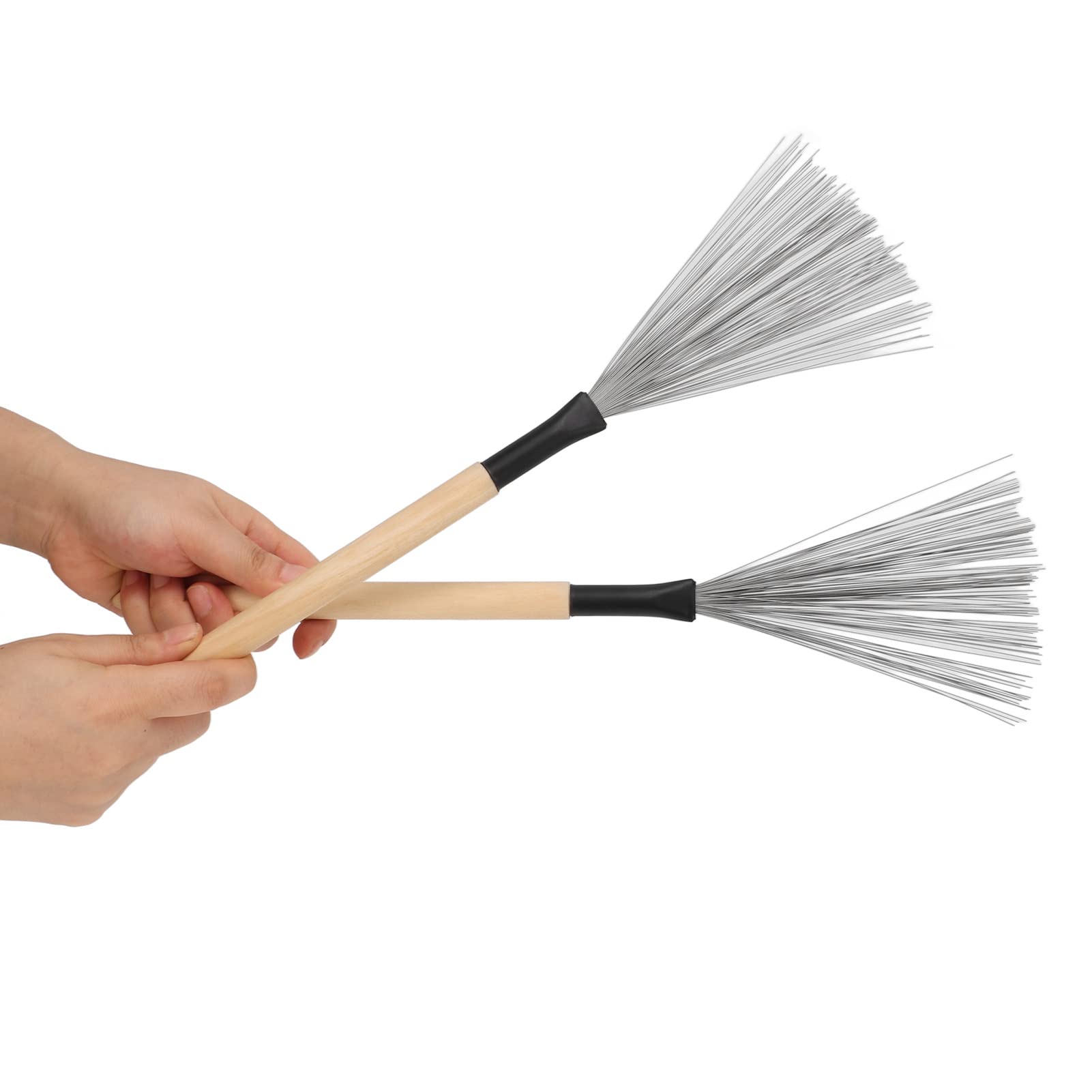 1 Pair Drum Stick Brushes with Maple Wooden Handle - Dual Purpose Steel Wire Drum Brushes for Rock Band, Jazz, Folk | Perfect for Drummers, Beginners & Students | Great for Live Performances, Practice Sessions & Studio Recording