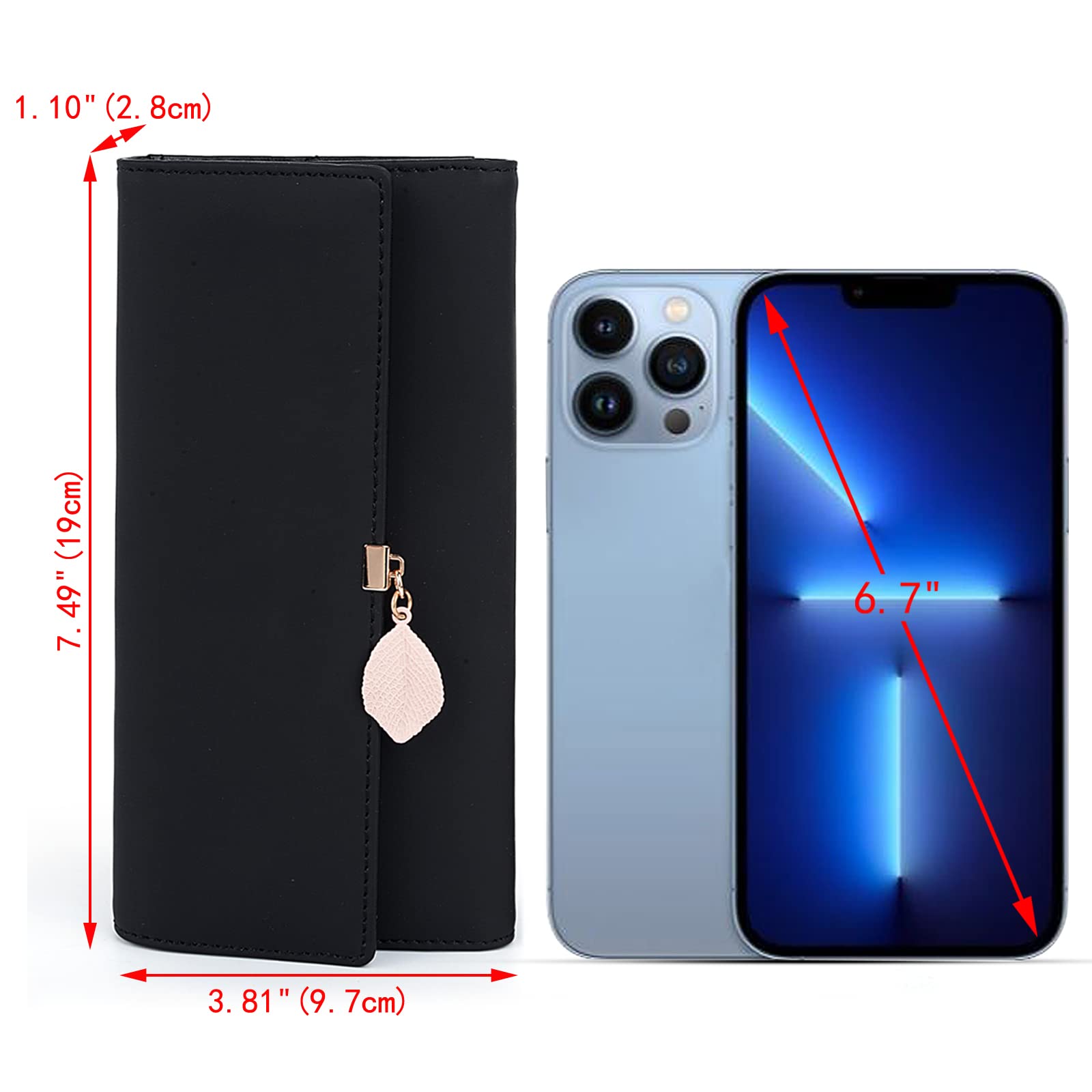 UTO RFID Blocking Wallet for Women - PU Leather Leaf Pendant Card Holder with Zipper Coin Purse | Phone & Checkbook Organizer | Perfect for Travel, Shopping & Everyday Use