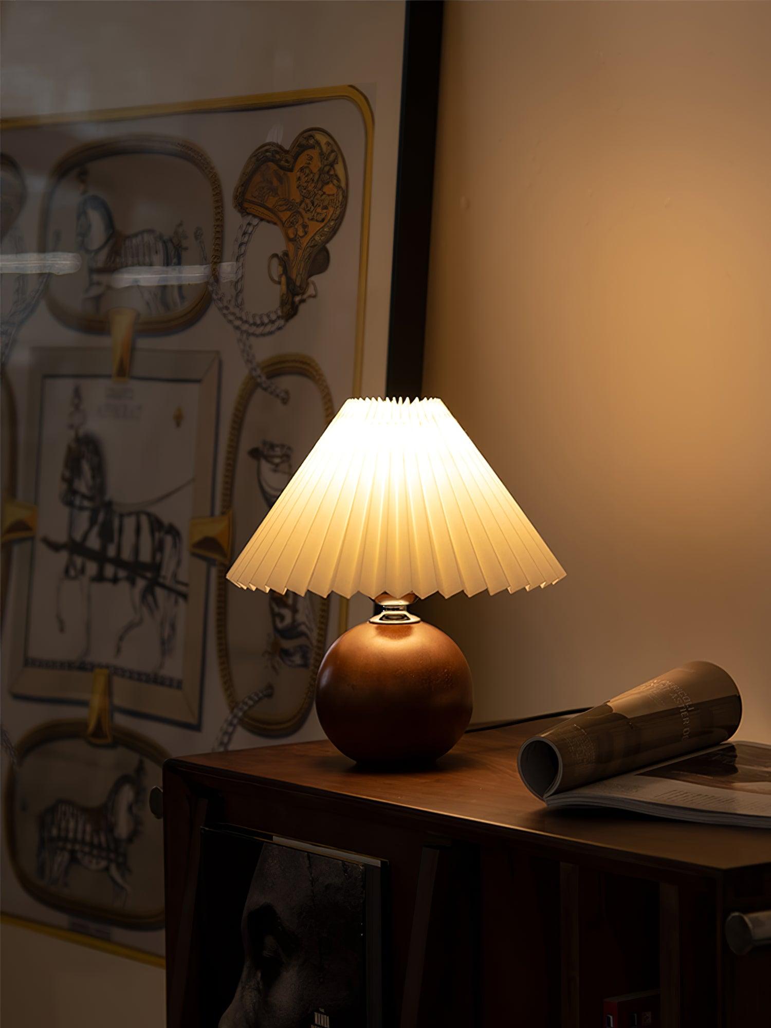 Modern Wooden Pleated Table Lamp - Handcrafted Natural Wood Nightstand Light for Bedroom, Living Room & Office - Warm Ambient Lighting for Home Decor