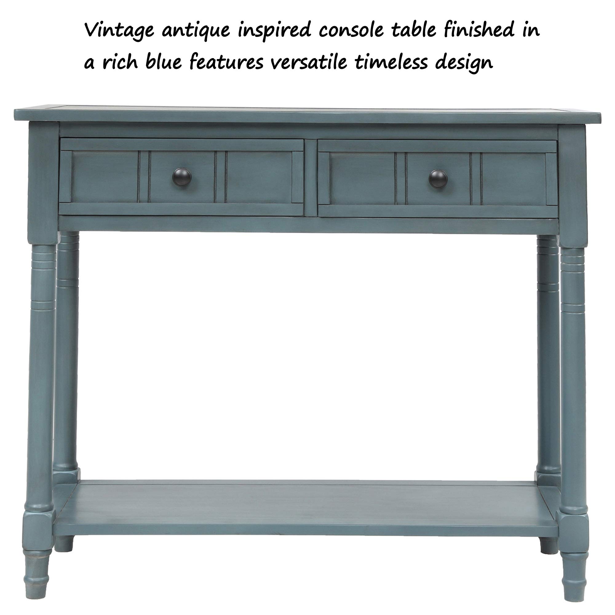 P PURLOVE Wooden Sofa Table with 2 Storage Drawers - Entryway Console Table for Living Room, Hallway & Bedroom - Navy Blue Modern Side Table with Bottom Shelf for Home Decor