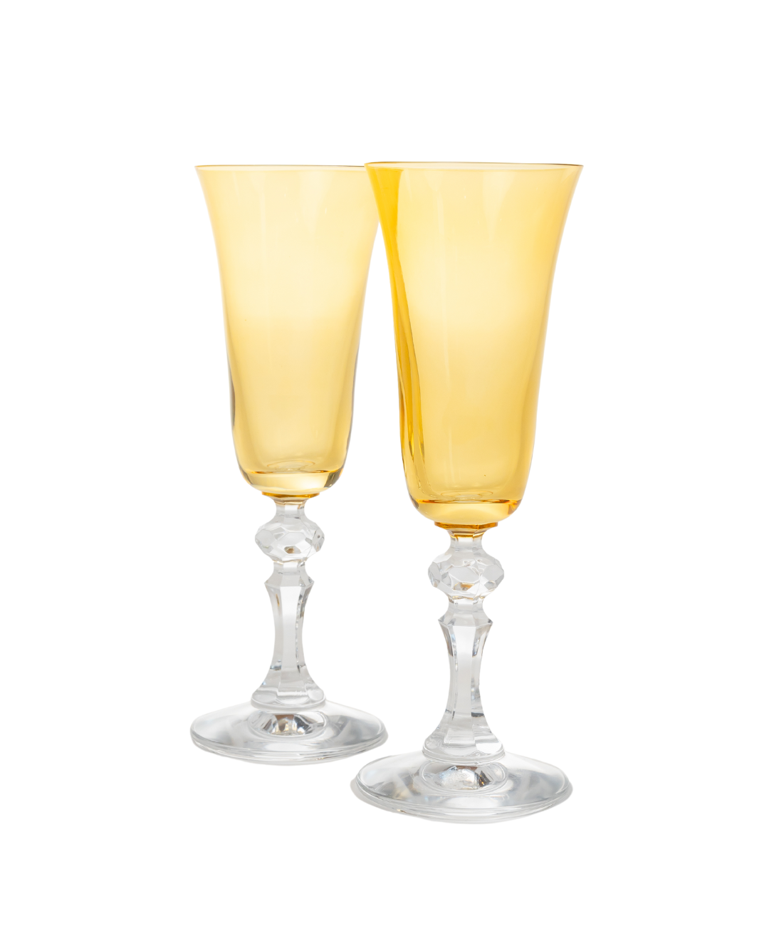 Estelle Colored Regal Flute with Clear Stem - Set of 2 Champagne Glasses (Yellow) - Perfect for Weddings, Parties & Elegant Cocktails