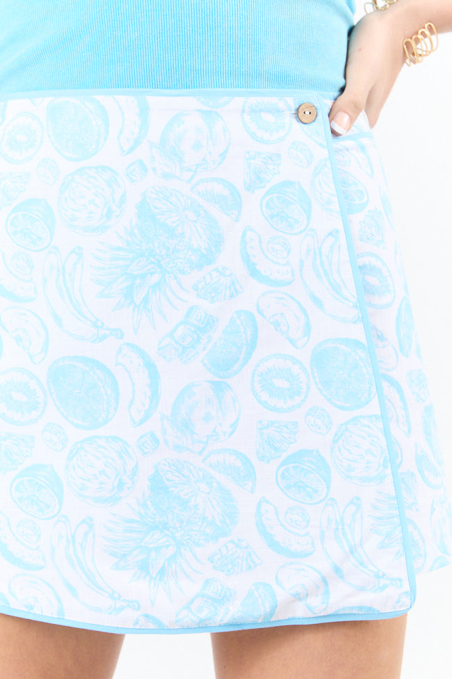 Stylish Blue Fruit Print Skort - Women's Fashion Skirt Shorts Hybrid for Casual Wear, Summer Outfits & Beach Vacations