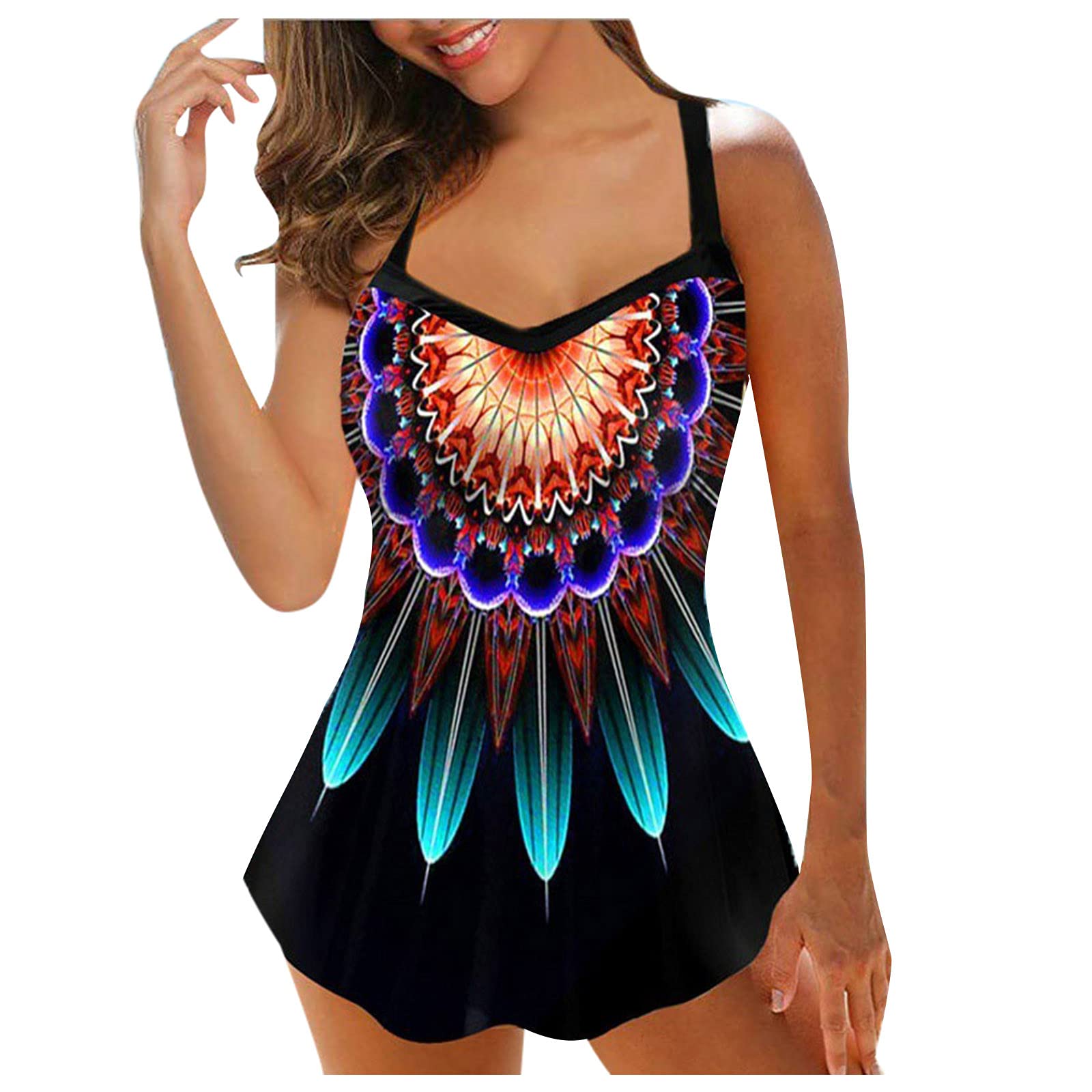 **Smooto Women's Tankini Swimsuit Two-Piece Bathing Suit with Boyshorts - Teal & Purple (Size 4, Large) | Beach, Pool, Vacation, Water Sports**