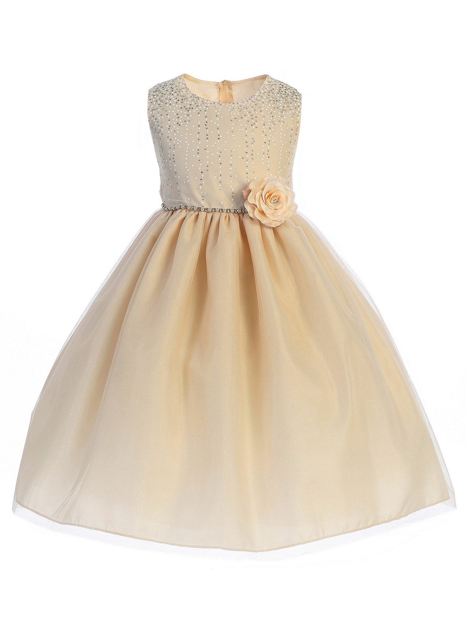 Sparkly Champagne Glitter Junior Bridesmaid Dress for Big Girls Size 7-12 | Easter, Wedding, Party & Special Occasion Formal Attire