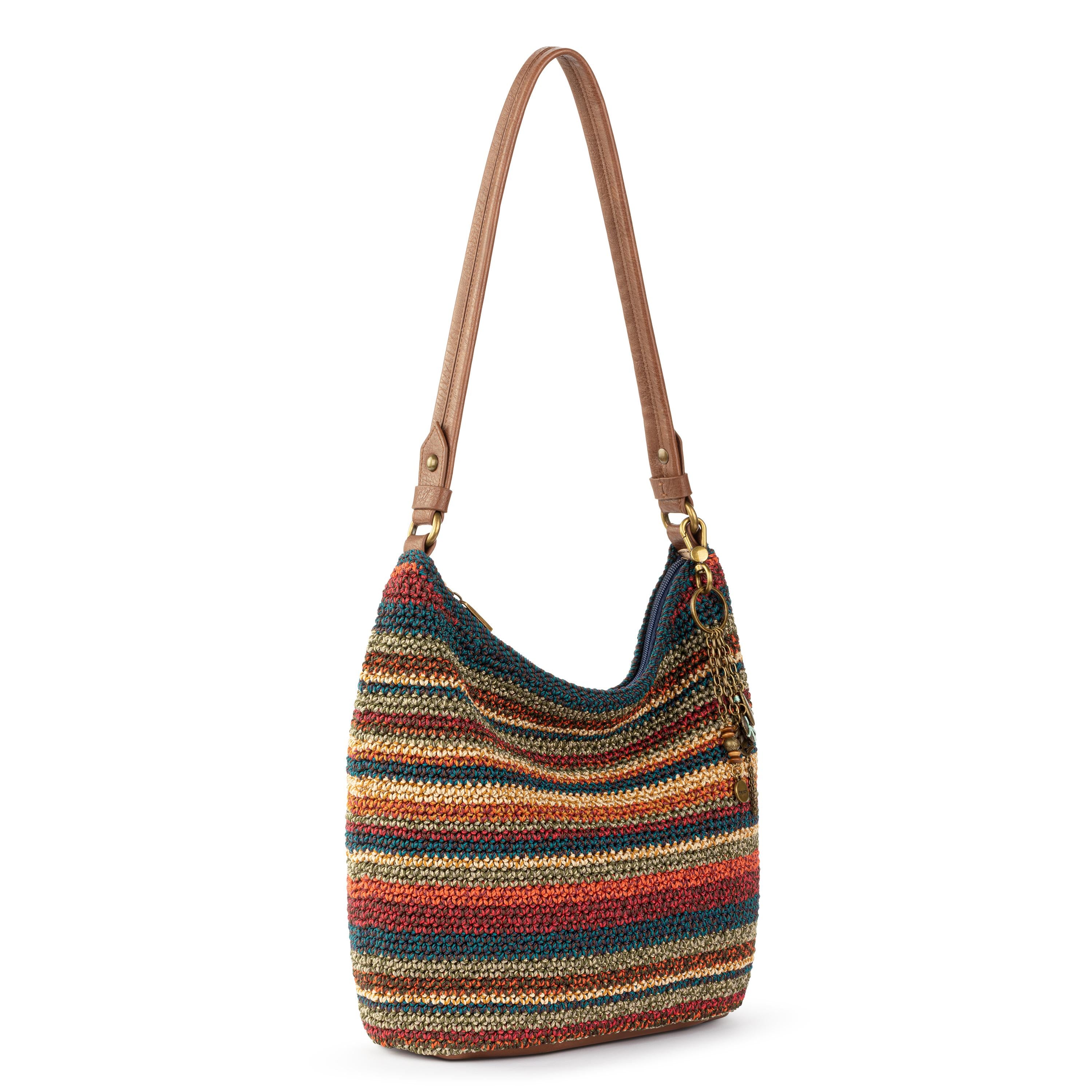 Sequoia Hobo Hand Crochet Bag - Woodland Stripe Boho Shoulder Purse for Women - Perfect for Casual Outings, Beach Trips, and Music Festivals