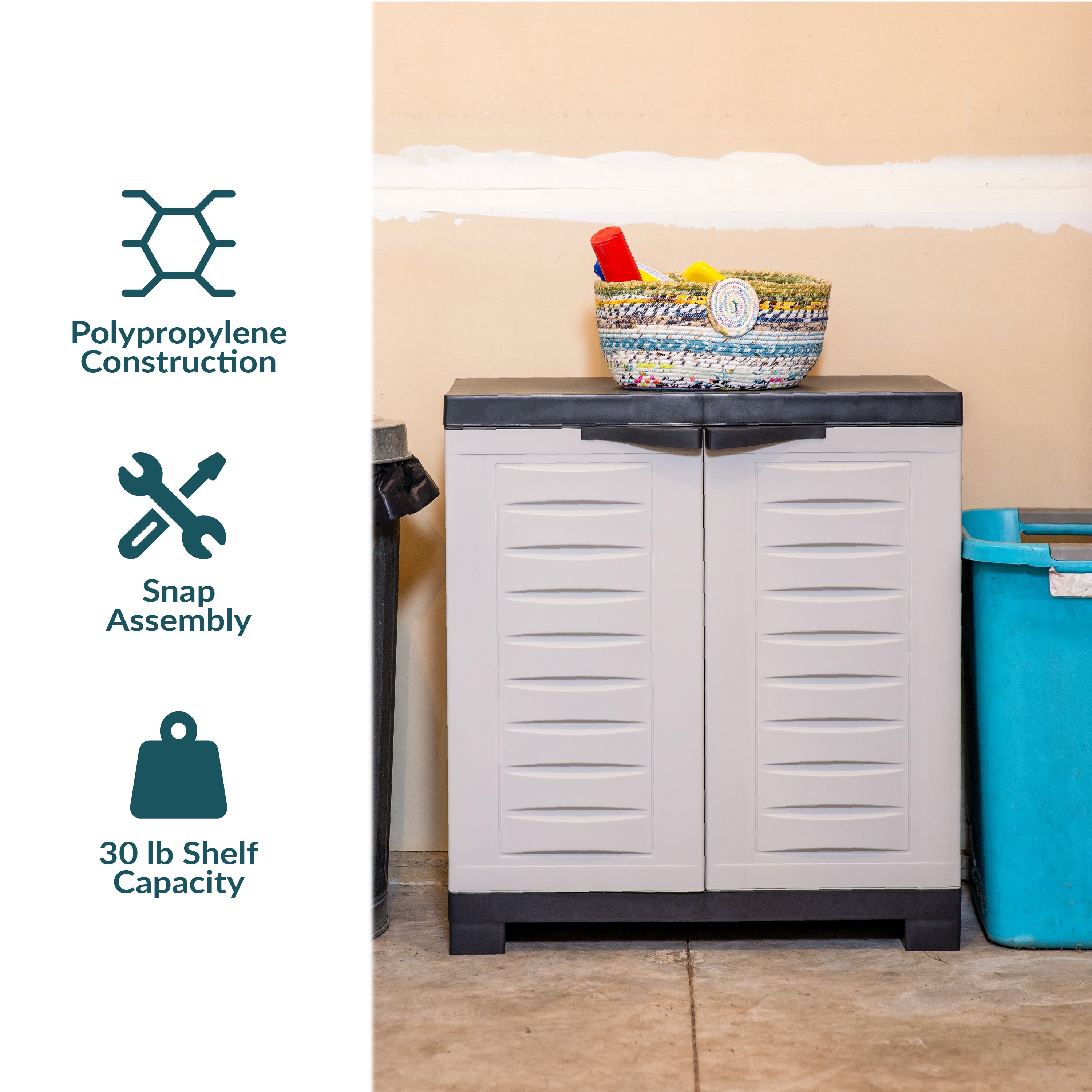Durable Plastic Garage Storage Cabinet with Adjustable Shelves - Heavy-Duty Organizer for Tools, Gardening Supplies & Home Organization