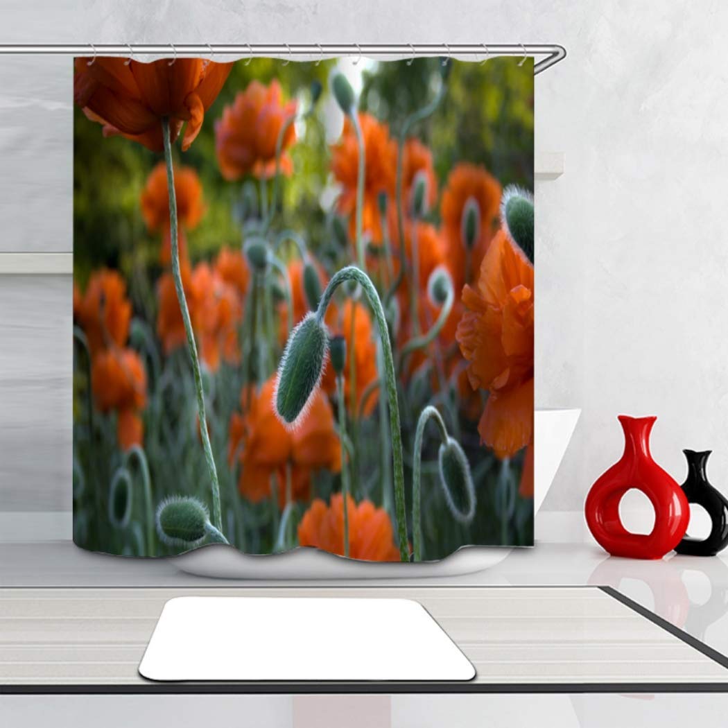 Waterproof Floral Shower Curtain - 60x72 Inch Poppy Blossom Bath Curtain with 12 Hooks, Modern Watercolor Design for Spring Decor, Nature-Inspired Bathroom Accessories | Perfect for Farmhouse, Boho & Vintage Style Bathrooms