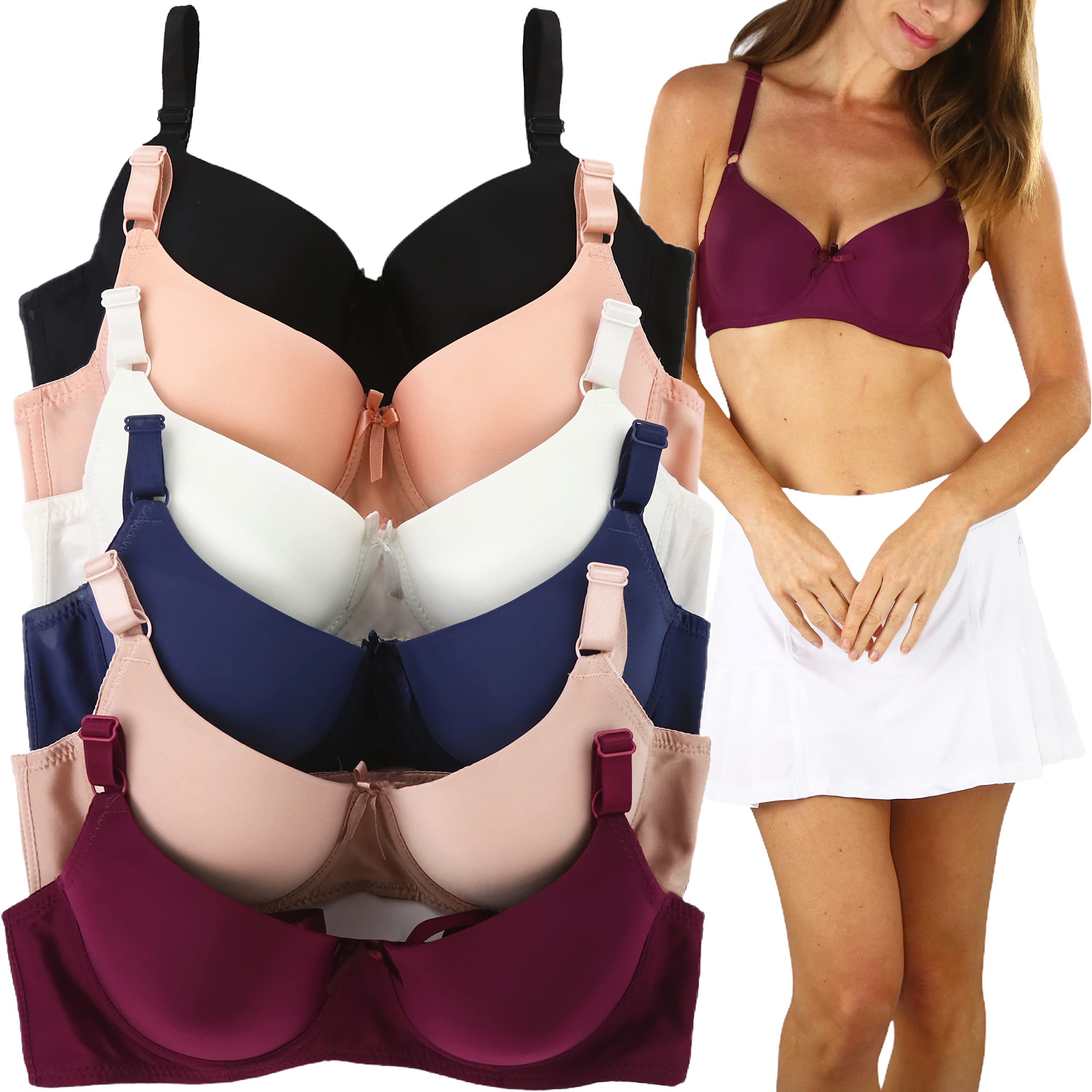 ToBeInStyle Women's Pack of 6 Comfortable Padded Bras - Assorted Styles & Colors for A to DDD Cup Sizes | Perfect for Everyday Wear, Workout & Lounge