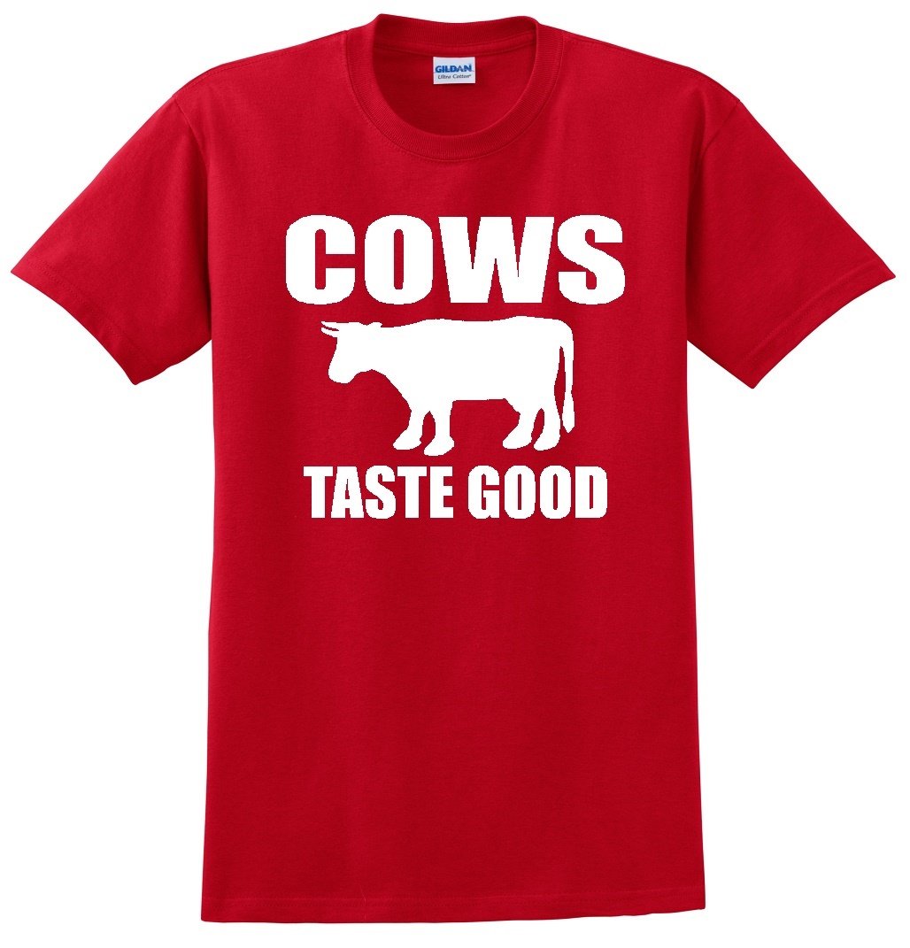 Premium Red Cotton T-Shirt with 'Cows Taste Good' Print - Funny Graphic Tee for Men & Women - Perfect for Casual Wear, Parties, and Gifts