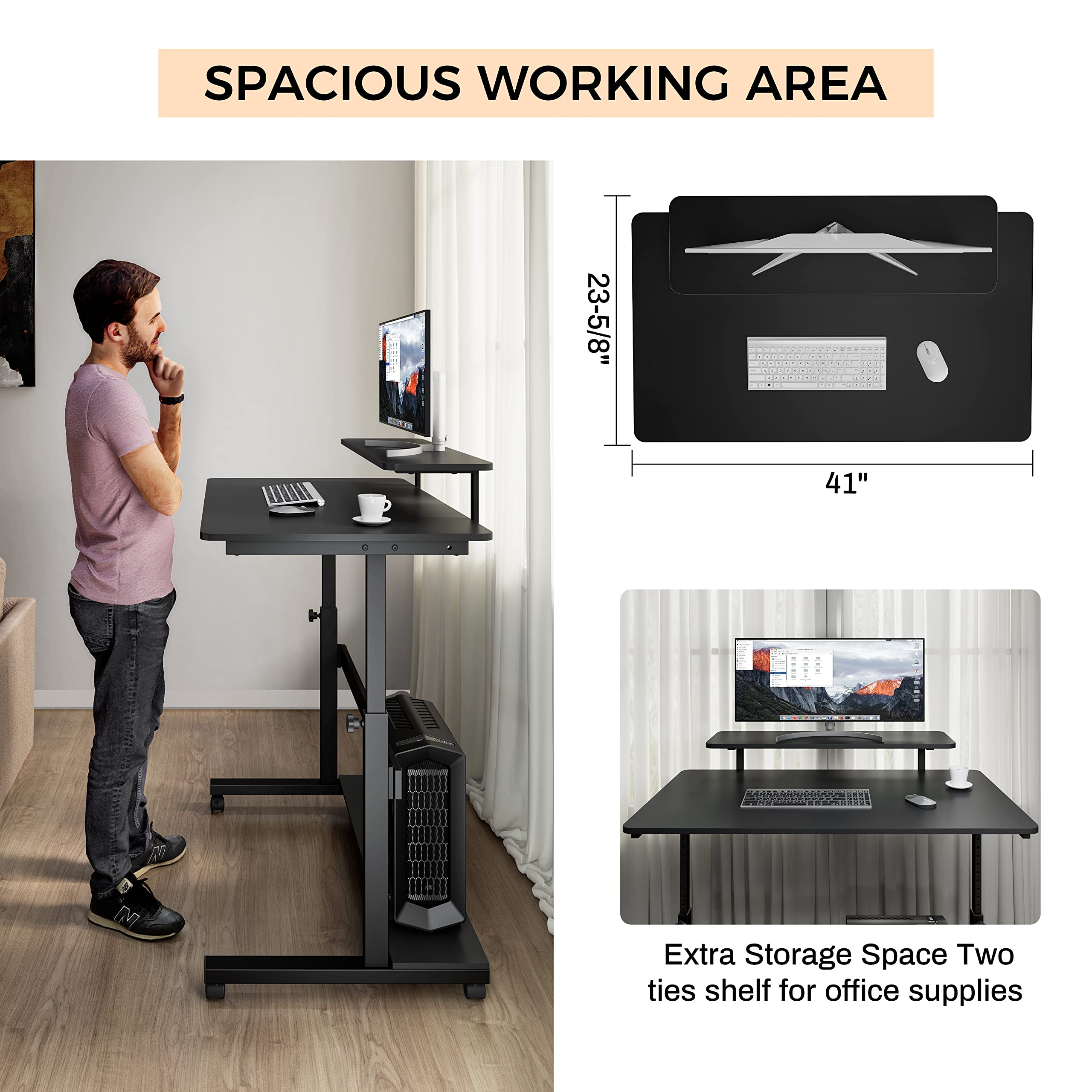Height Adjustable Standing Desk with Wheels - 41