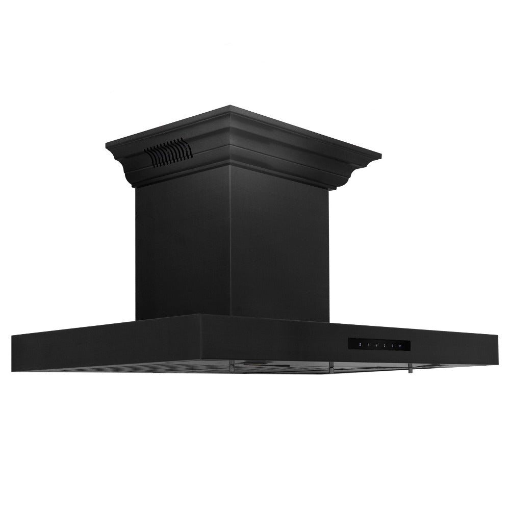 ZLINE Black Stainless Steel Wall Mount Range Hood with Built-in CrownSound Bluetooth Speakers - Modern Kitchen Ventilation for Cooking, Grilling & Entertaining (BSKENCRN BT)