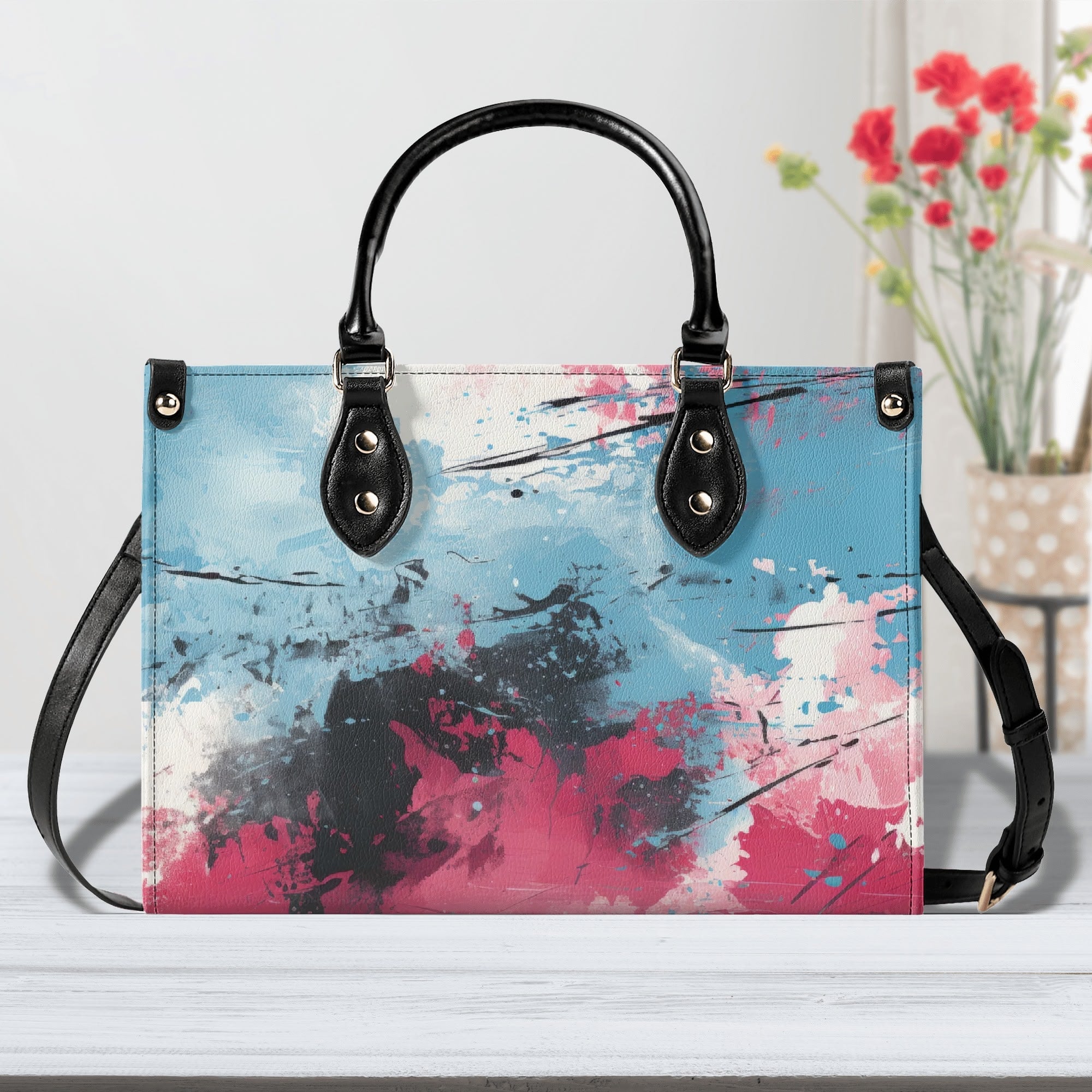 Gothic Pink and Blue PU Leather Handbag for Women - Stylish Crossbody Purse with Adjustable Strap, Perfect for Parties, Dating, and Daily Use