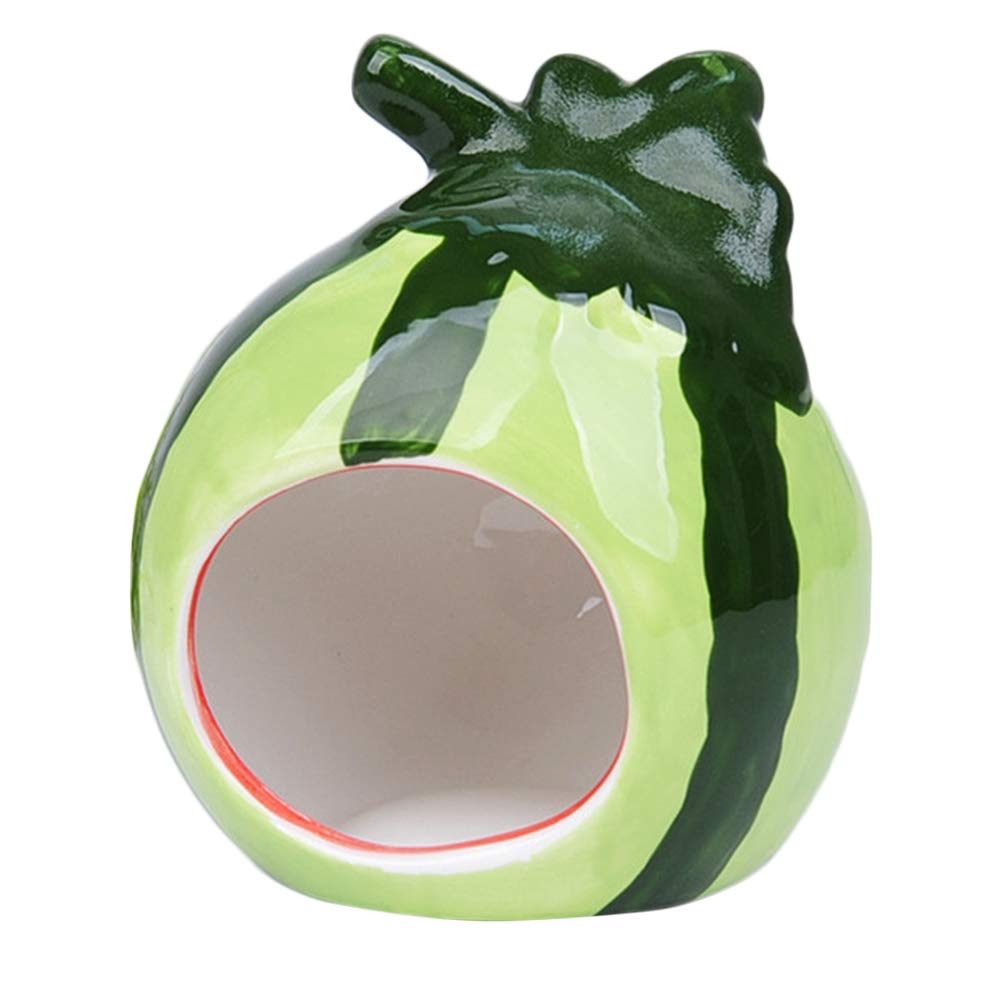 Adorable Ceramic Hamster House - Cartoon Fruit Nest Cooling Bed for Pet Hamsters & Squirrels (Watermelon Design) - Perfect for Summer Cooling & Cozy Sleeping