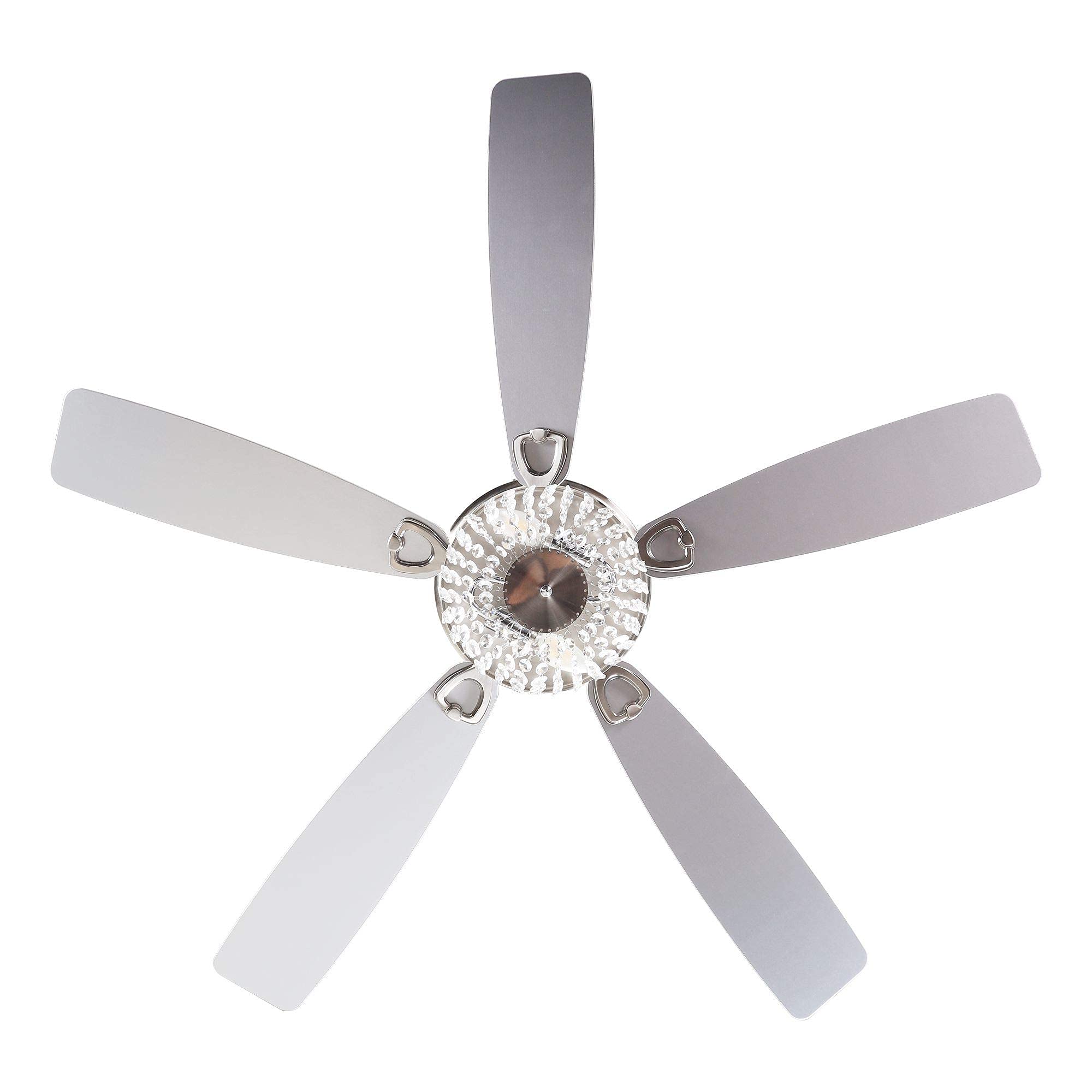Parrot Uncle 48 Inch Brushed Nickel Flush Mount Ceiling Fan with Light and Remote Control - Low Profile Chandelier Style for Bedroom, Living Room, and Office - Energy Efficient Quiet Operation for Year-Round Comfort